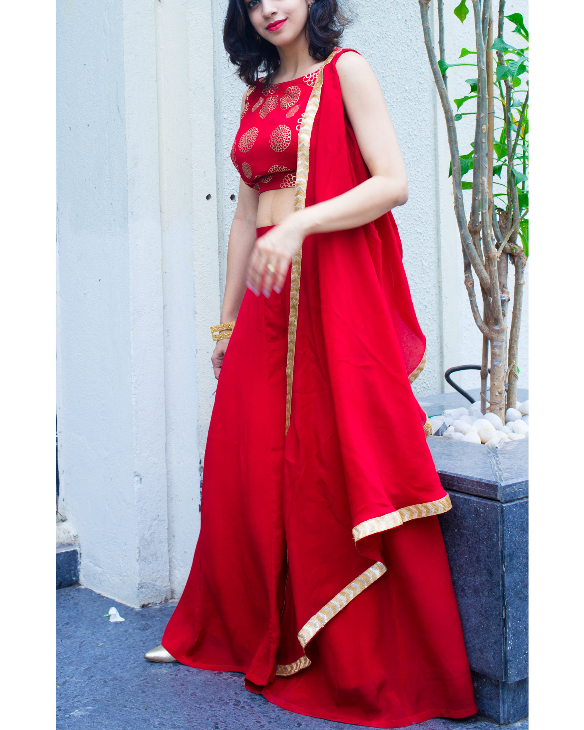 Red Crop Top And Palazzo Set By Label Nitika The Secret Label