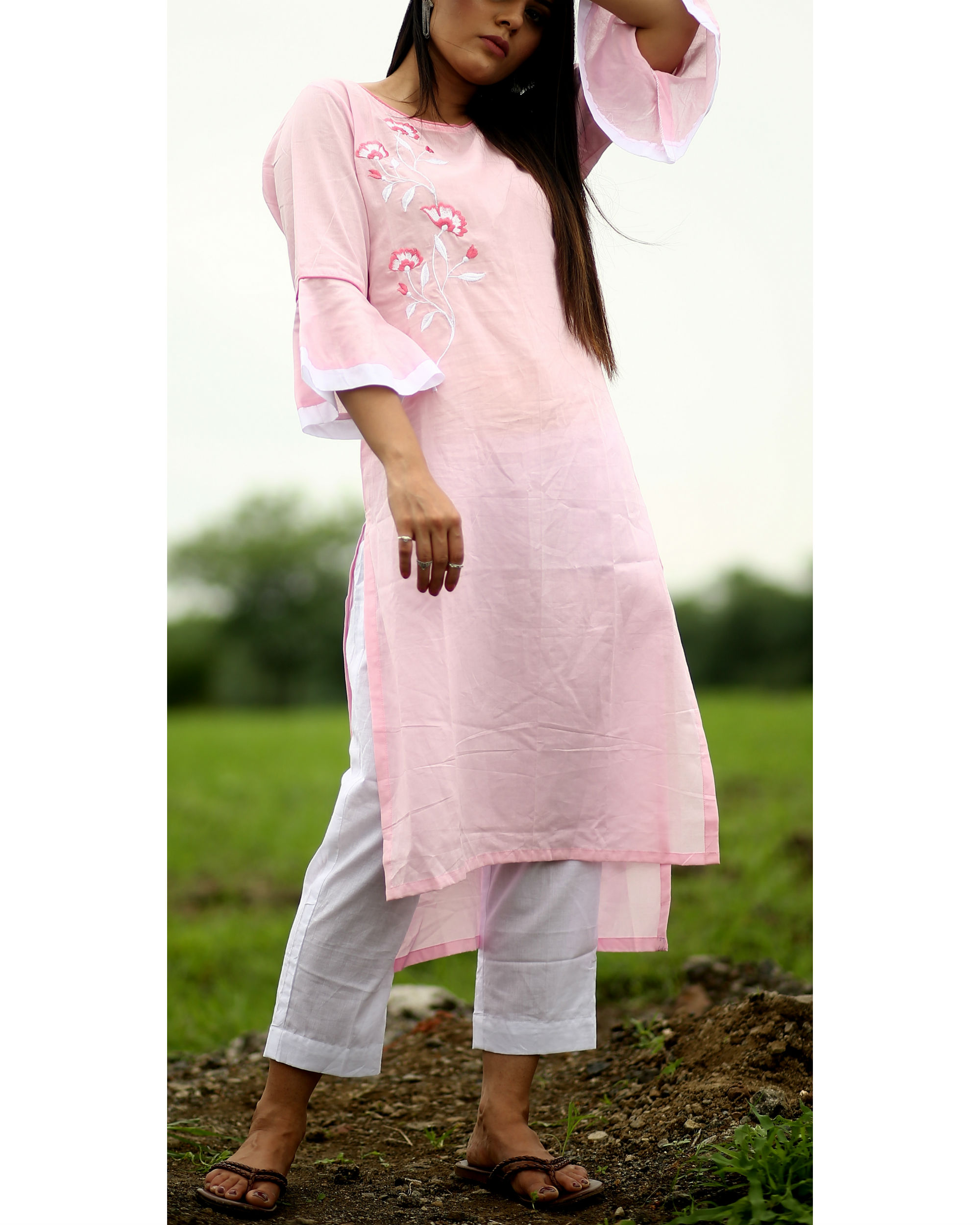 Baby pink embroidered kurta set by Crimson The Secret Label