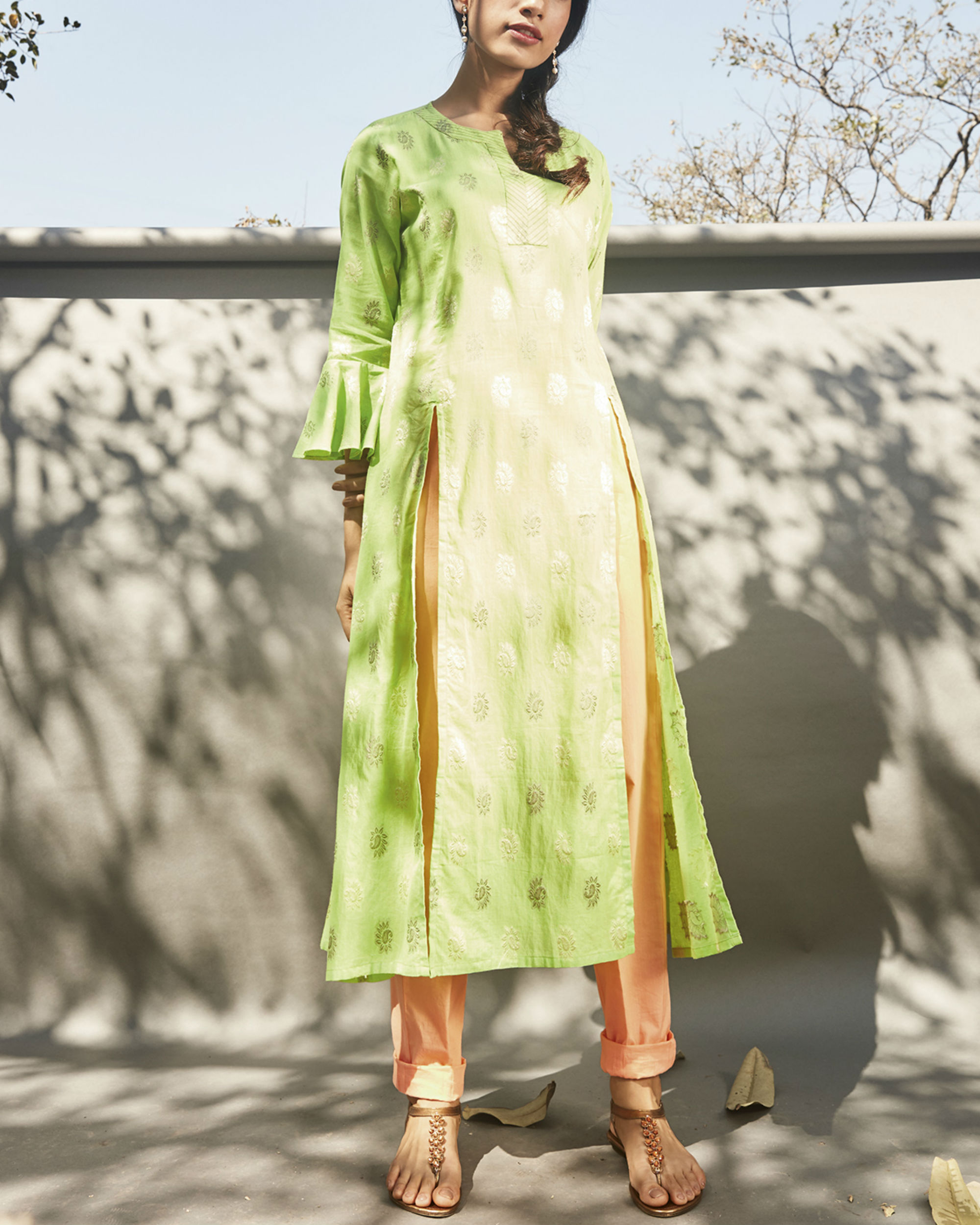 Mint green double slit kurta by IDAR The Secret Label