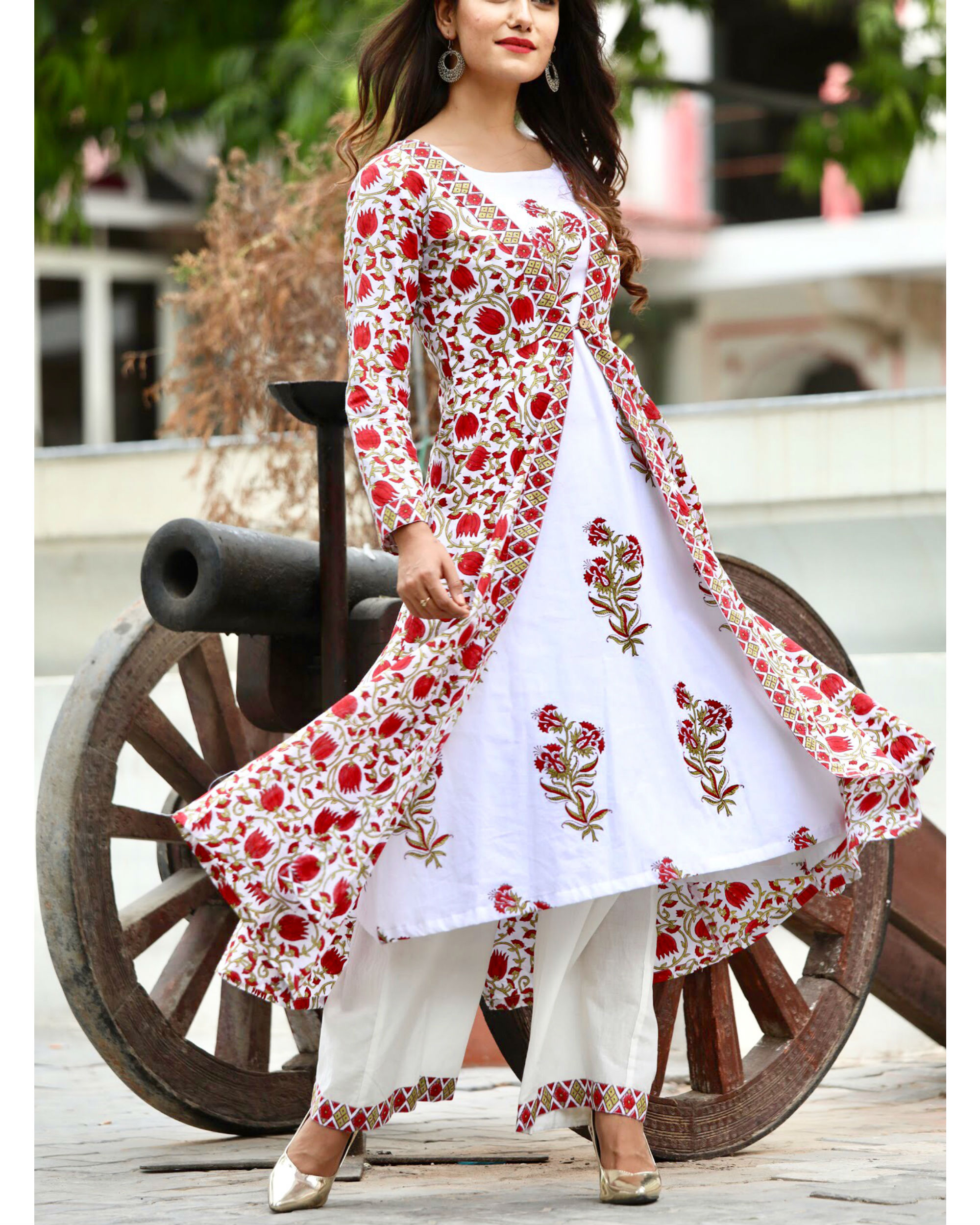 Buy Ivory Kurta : Dupion Silk; Jacket And Asymmetric Hem Embellished Set  For Women by Mona and Vishu Online at Aza Fashions.