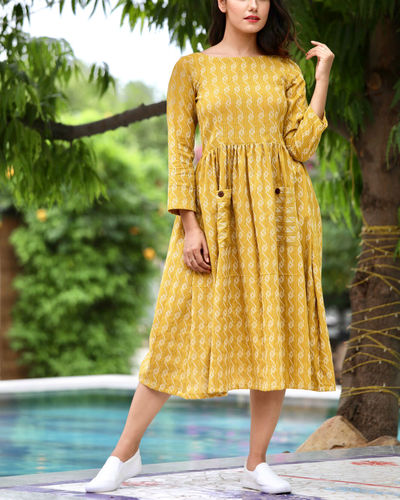 Mustard kantha dress by Rivaaj | The Secret Label