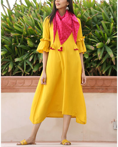 Yellow frilled scarf dress by Ambraee | The Secret Label