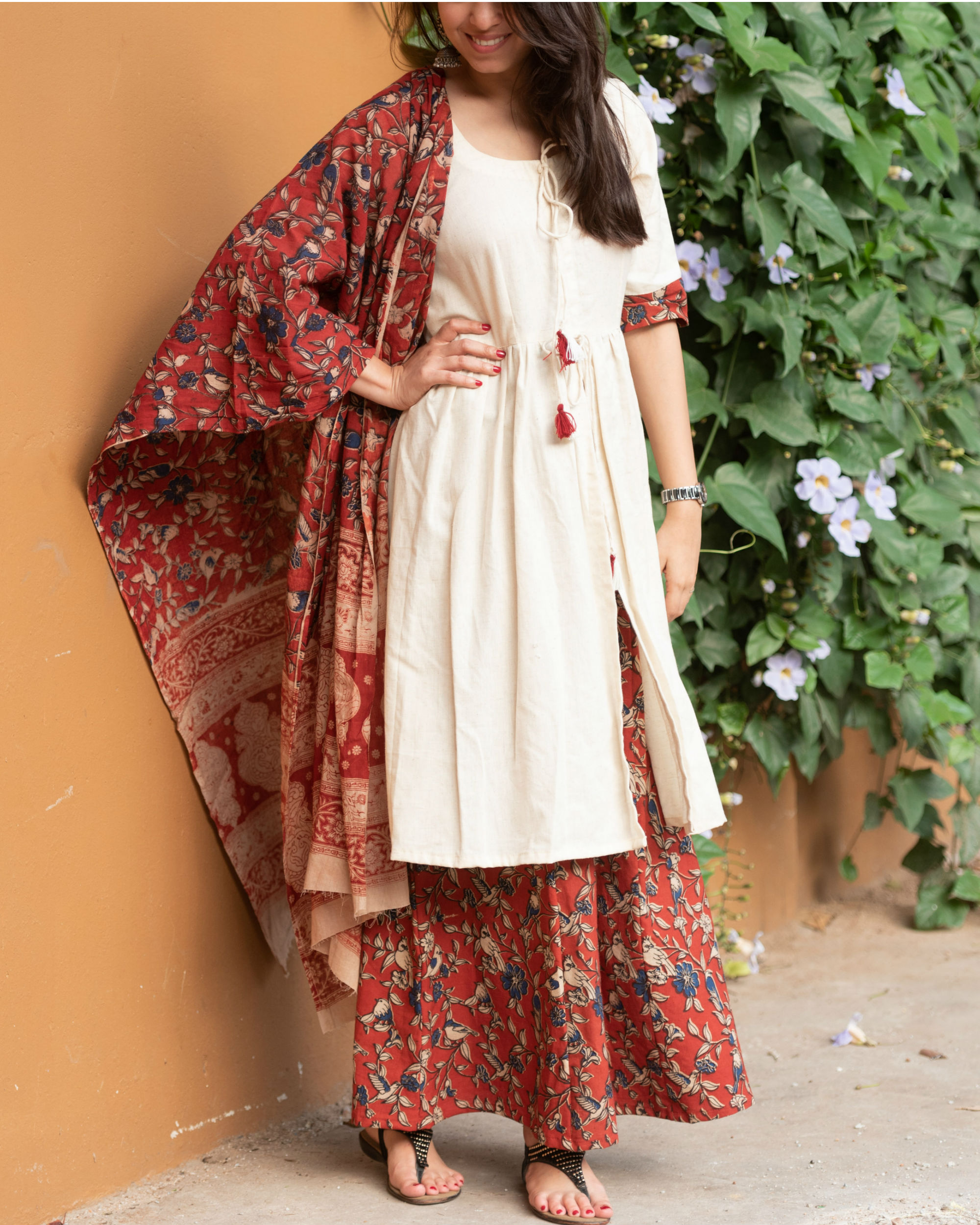 white dress with colorful dupatta