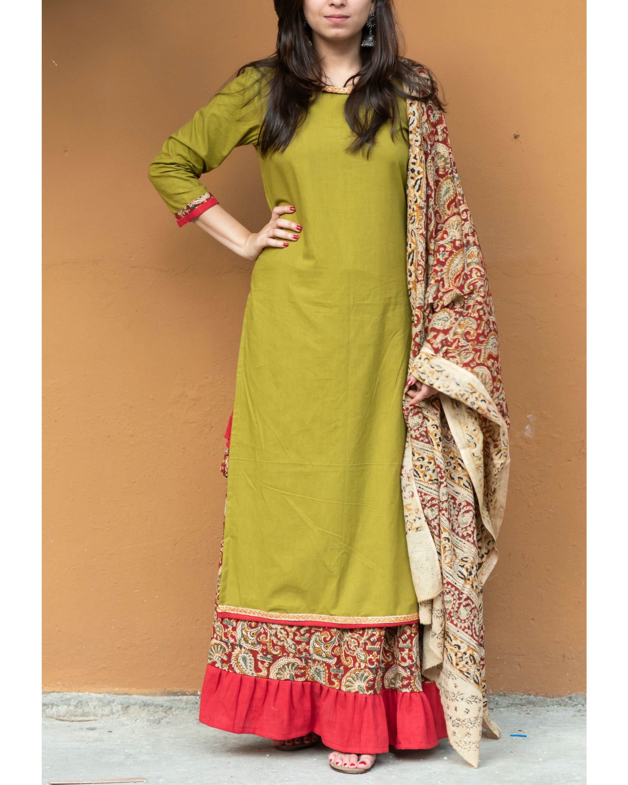 Olive green kurta with dupatta by BluePin The Secret Label