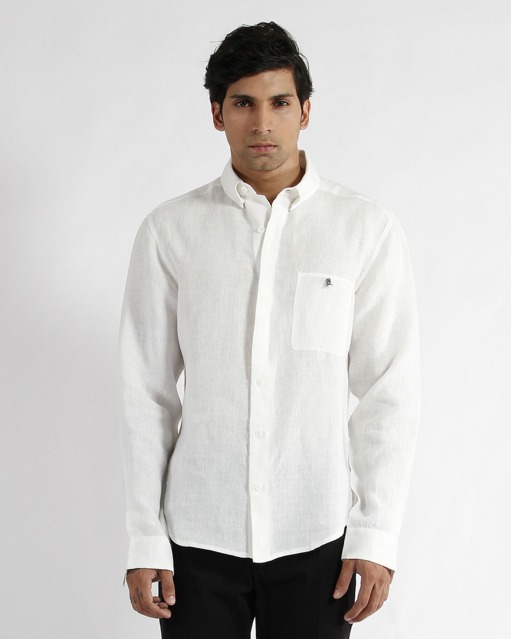White linen button-down collar shirt by Dhatu Design Studio | The ...
