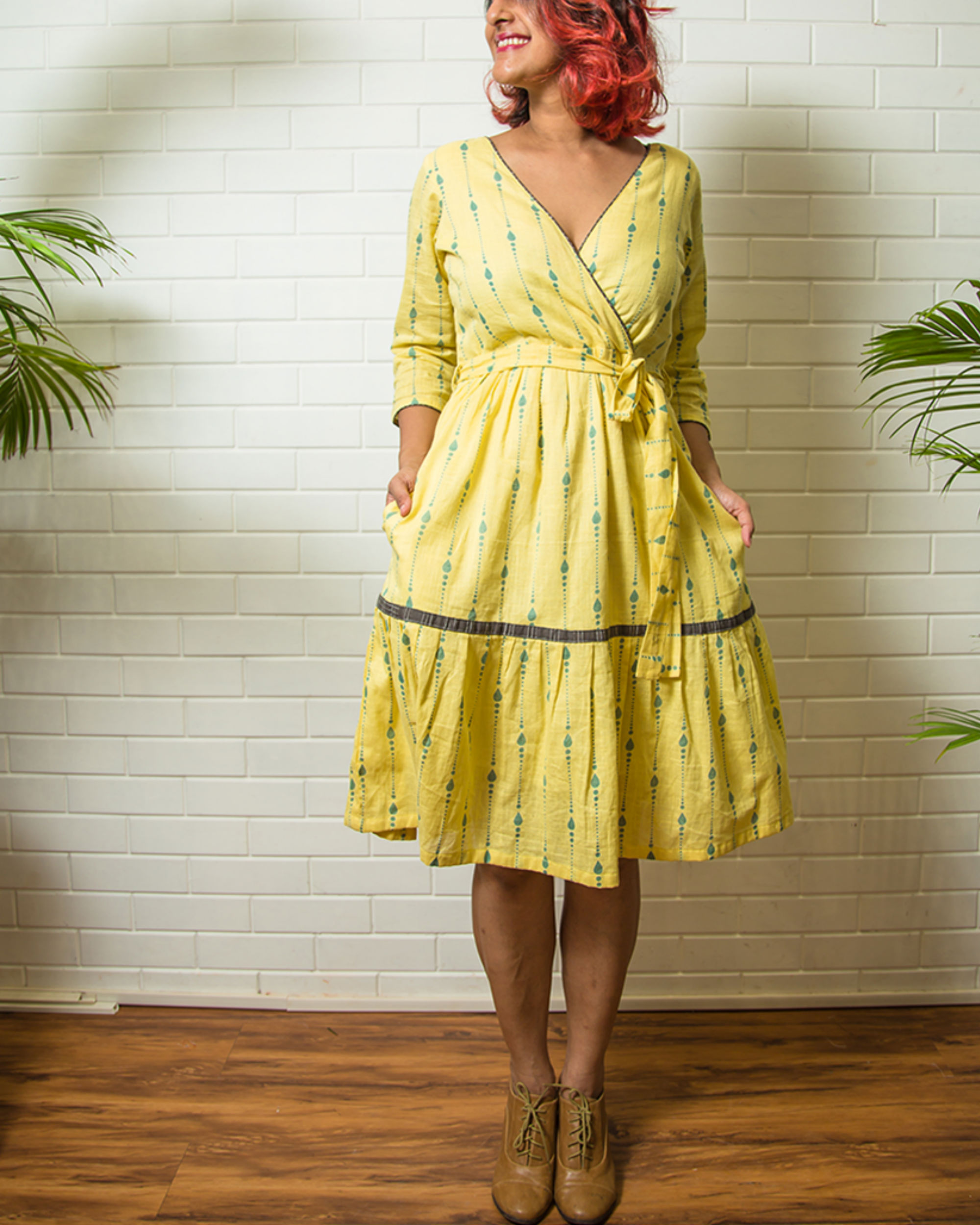 yellow tie up dress