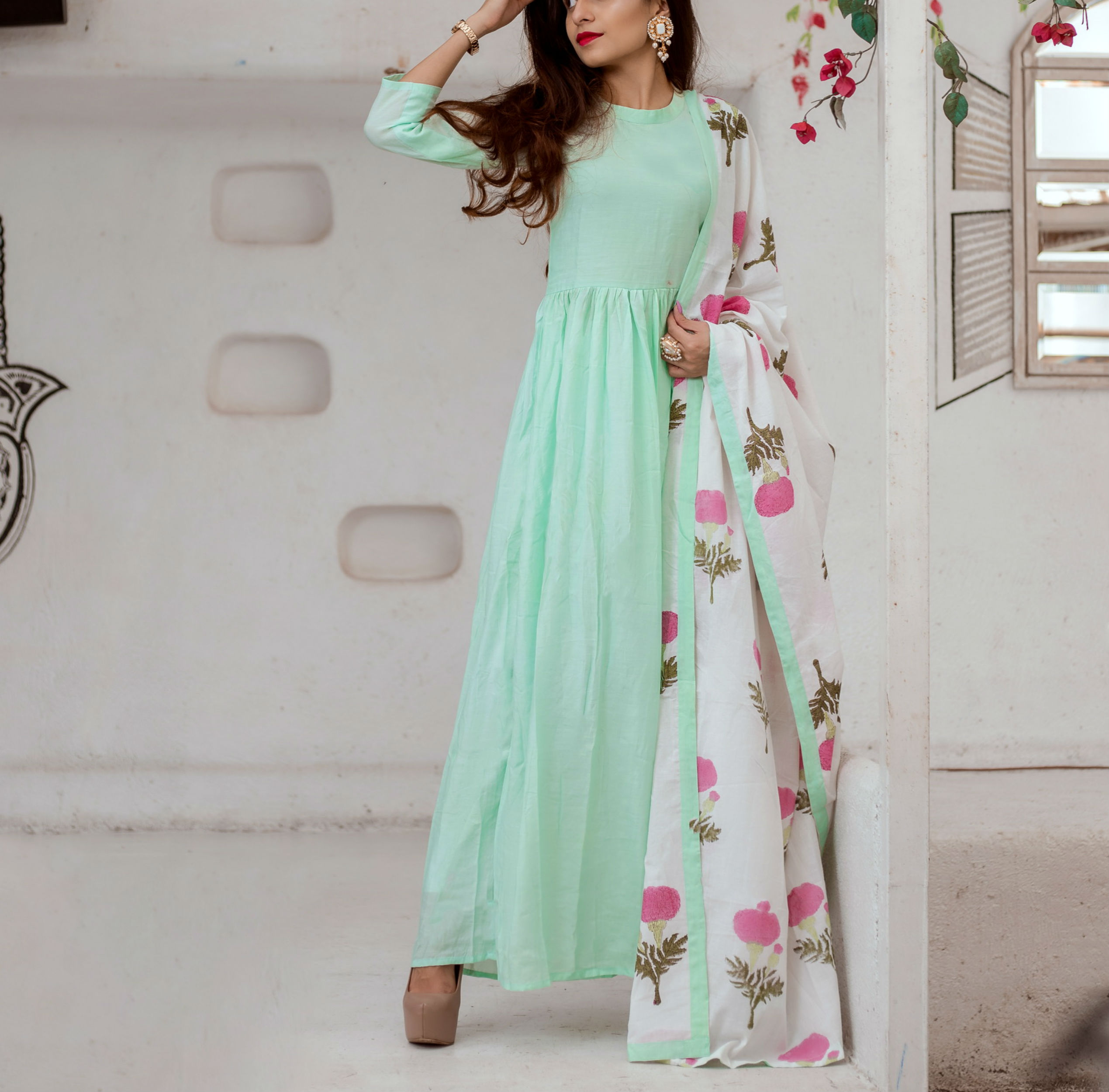 pista green and pink dress