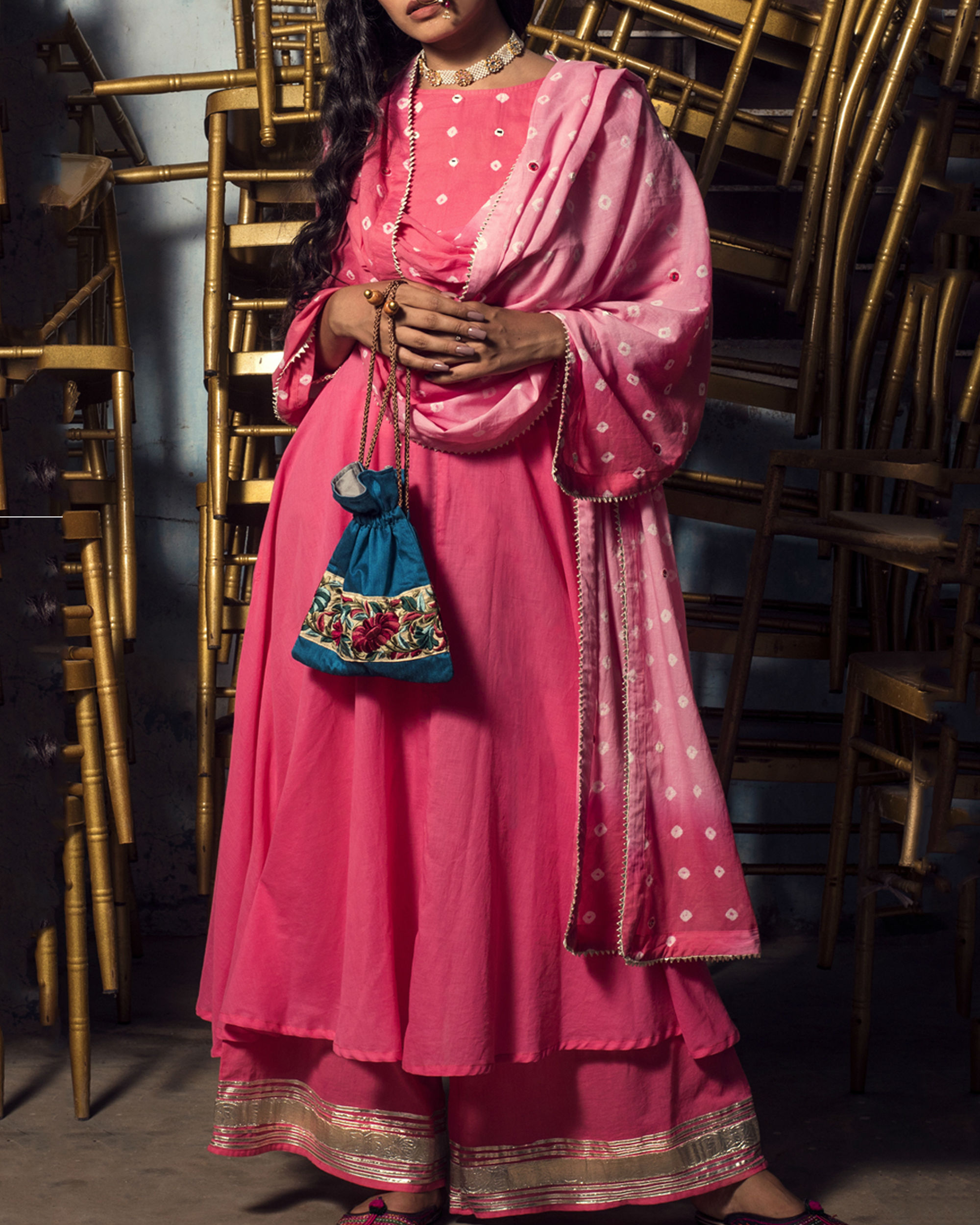 Coral color Kurta with Flared Palazzos by Gulaal The Secret Label