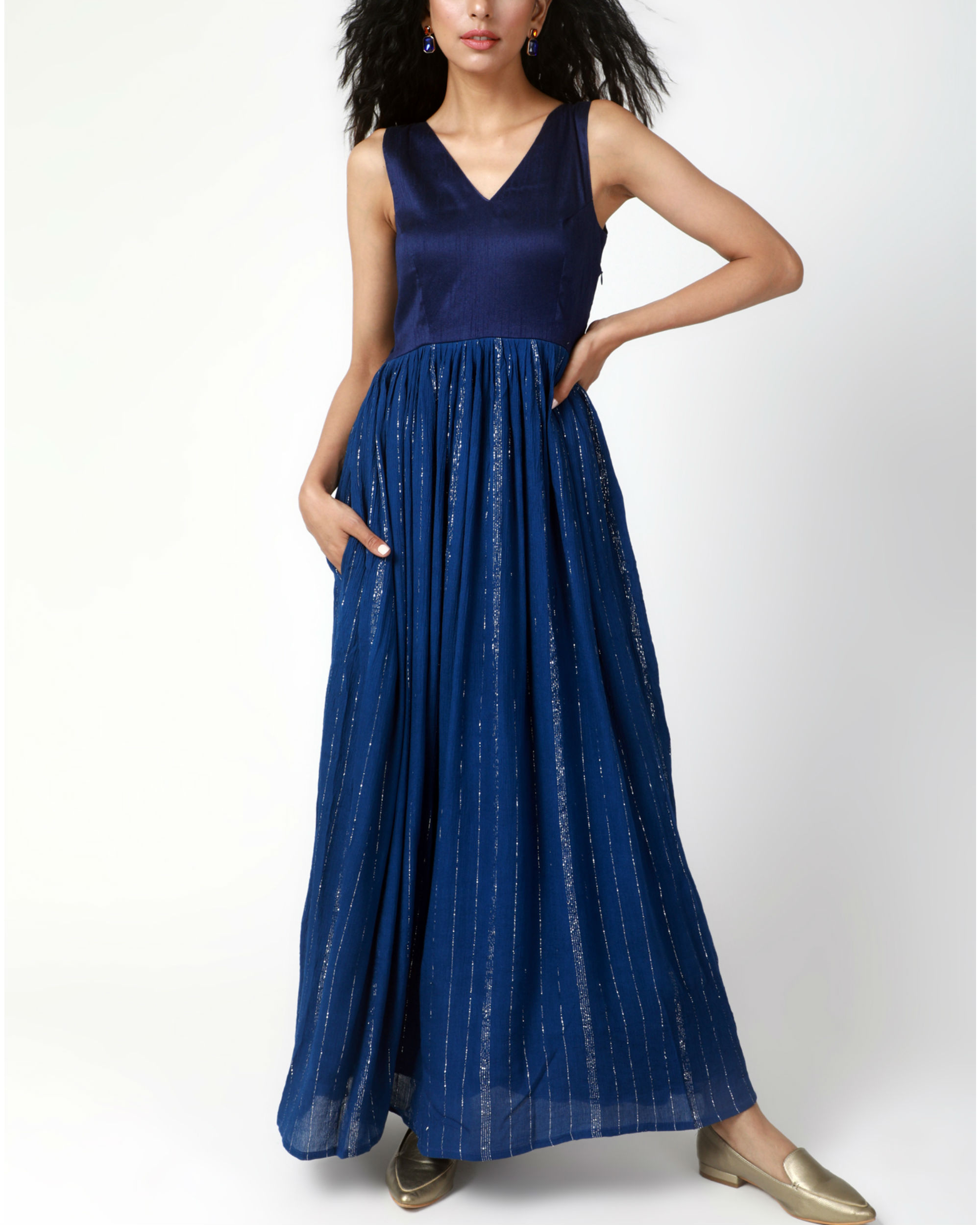 Blue crinkled gathered dress by trueBrowns The Secret Label