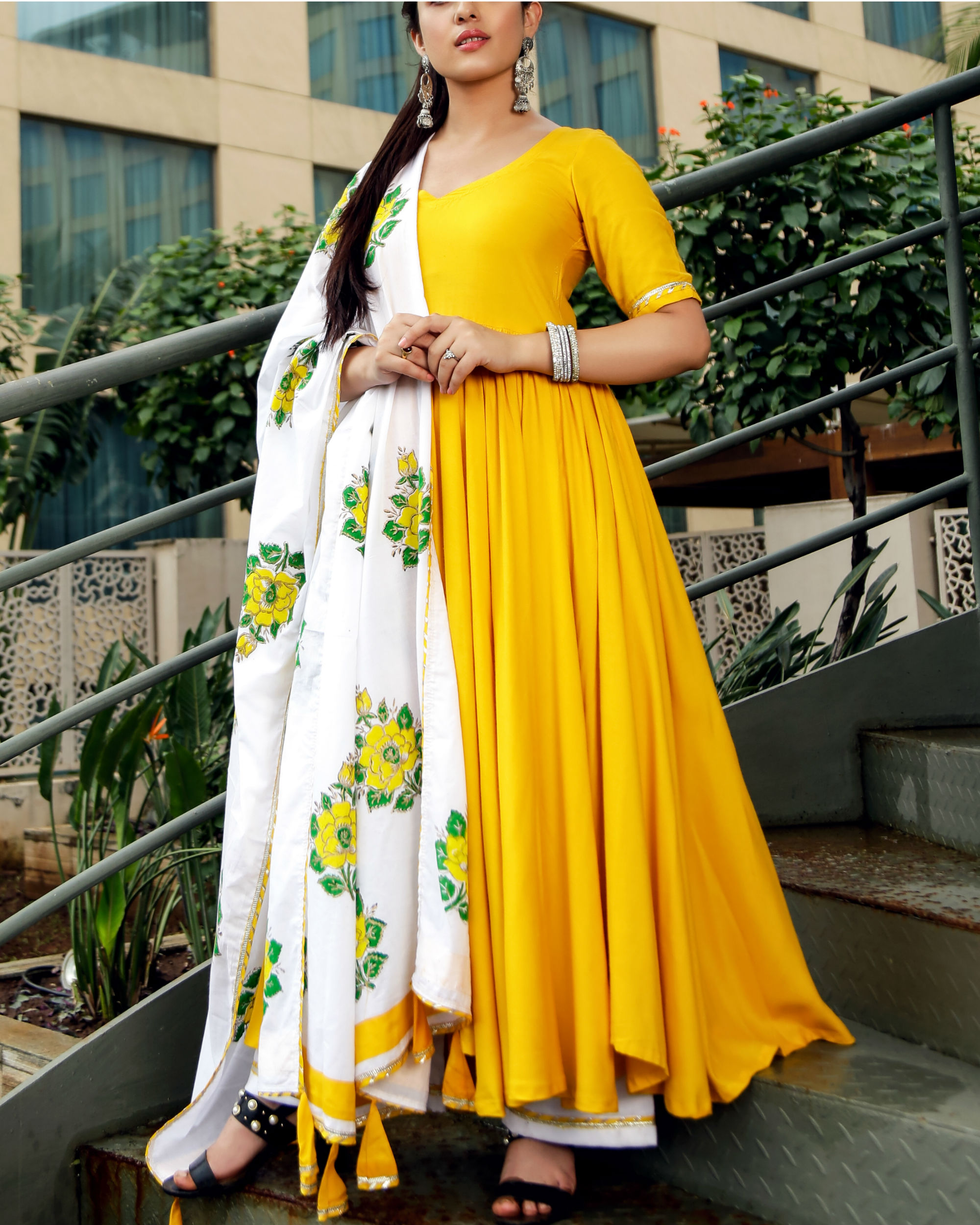 Yellow and white suit set by Floral Tales | The Secret Label