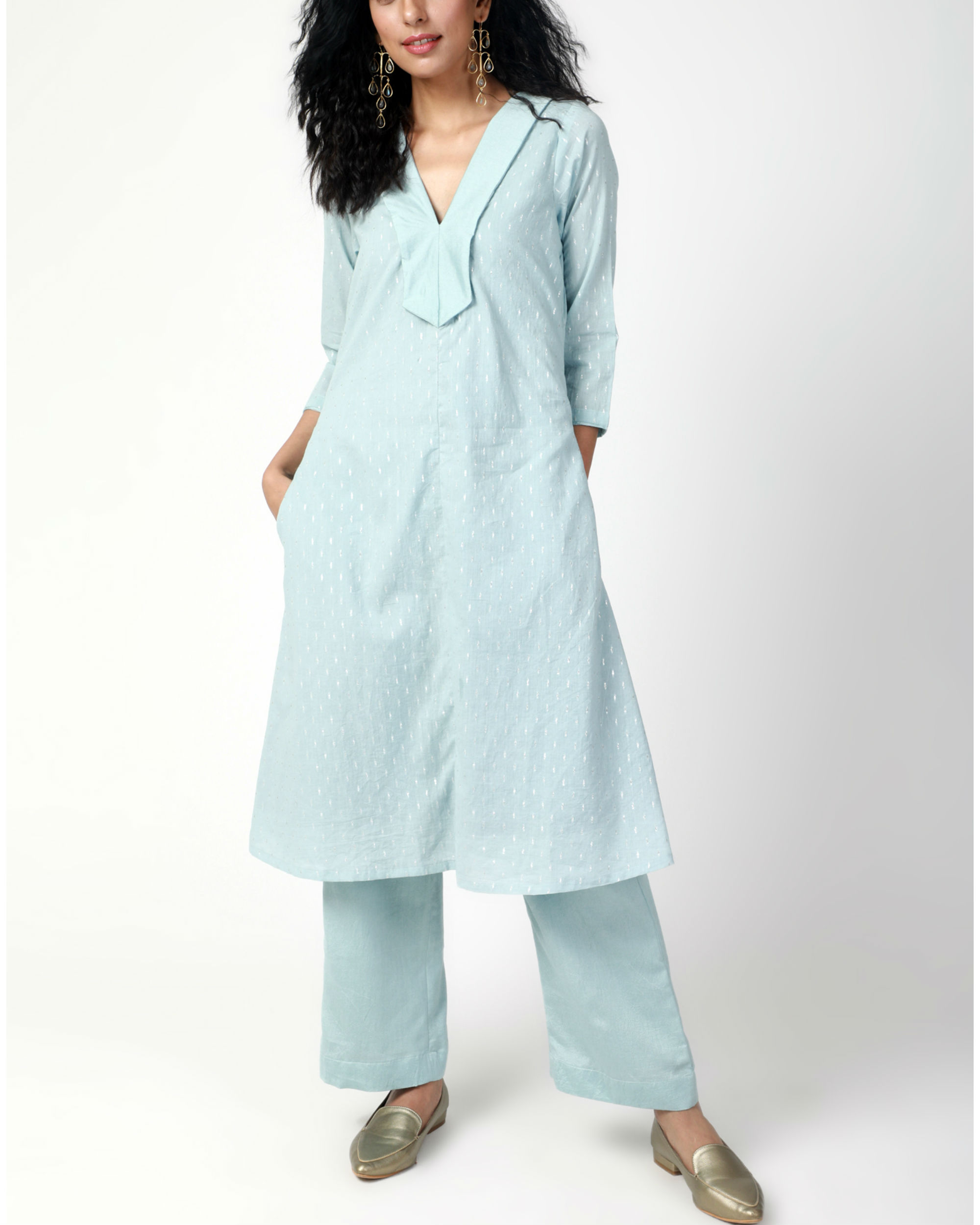 Blue collared kurta with pants by trueBrowns The Secret Label