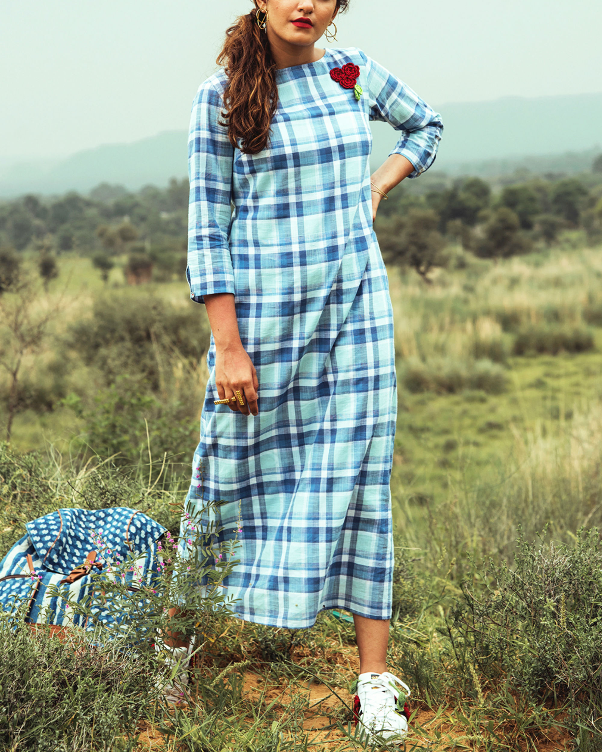 Buy Blue Checks Fit  Flare Dress Online In India