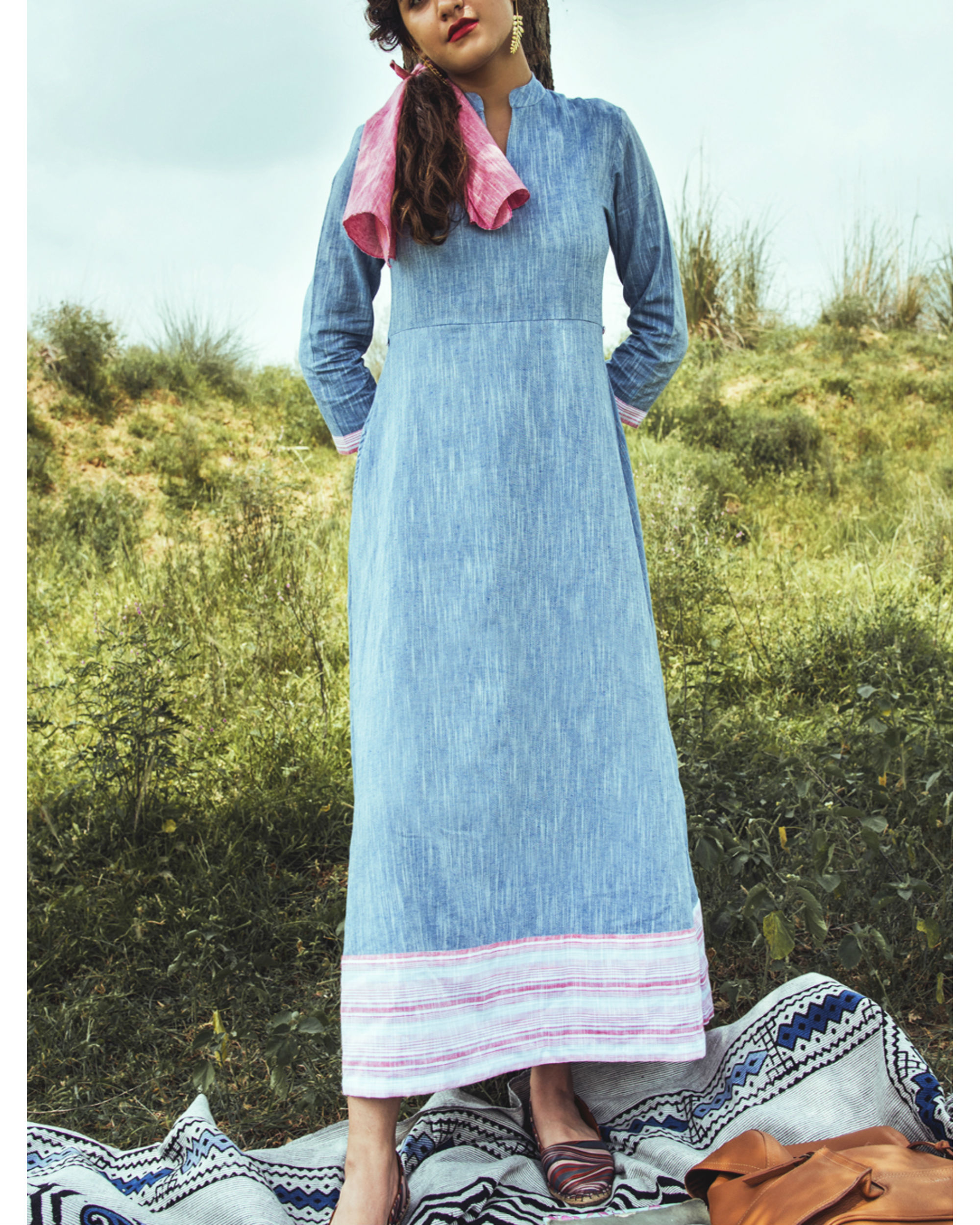 Elegant blue cotton dress by Gulaal The Secret Label
