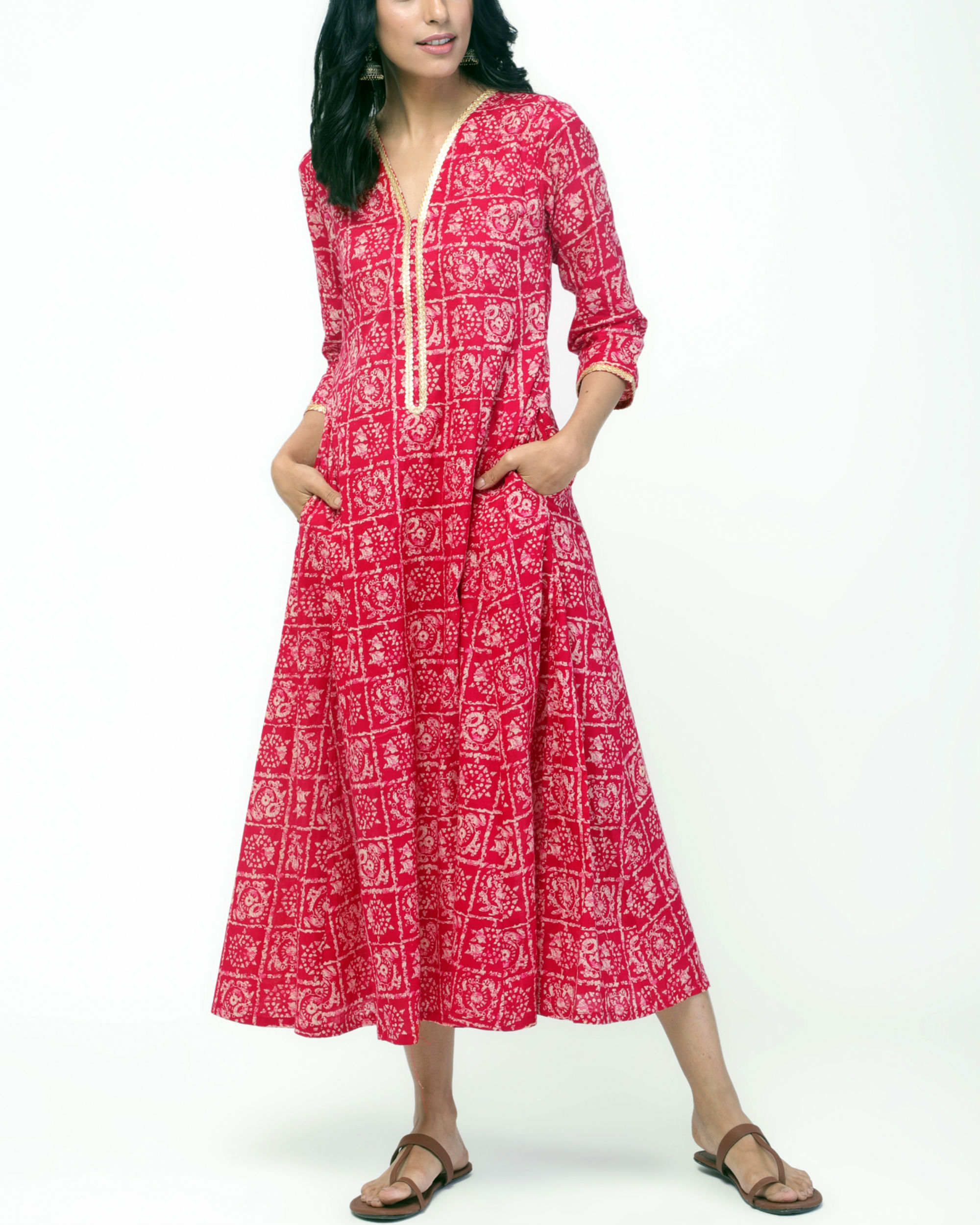 Red pink flared gota dress by trueBrowns | The Secret Label