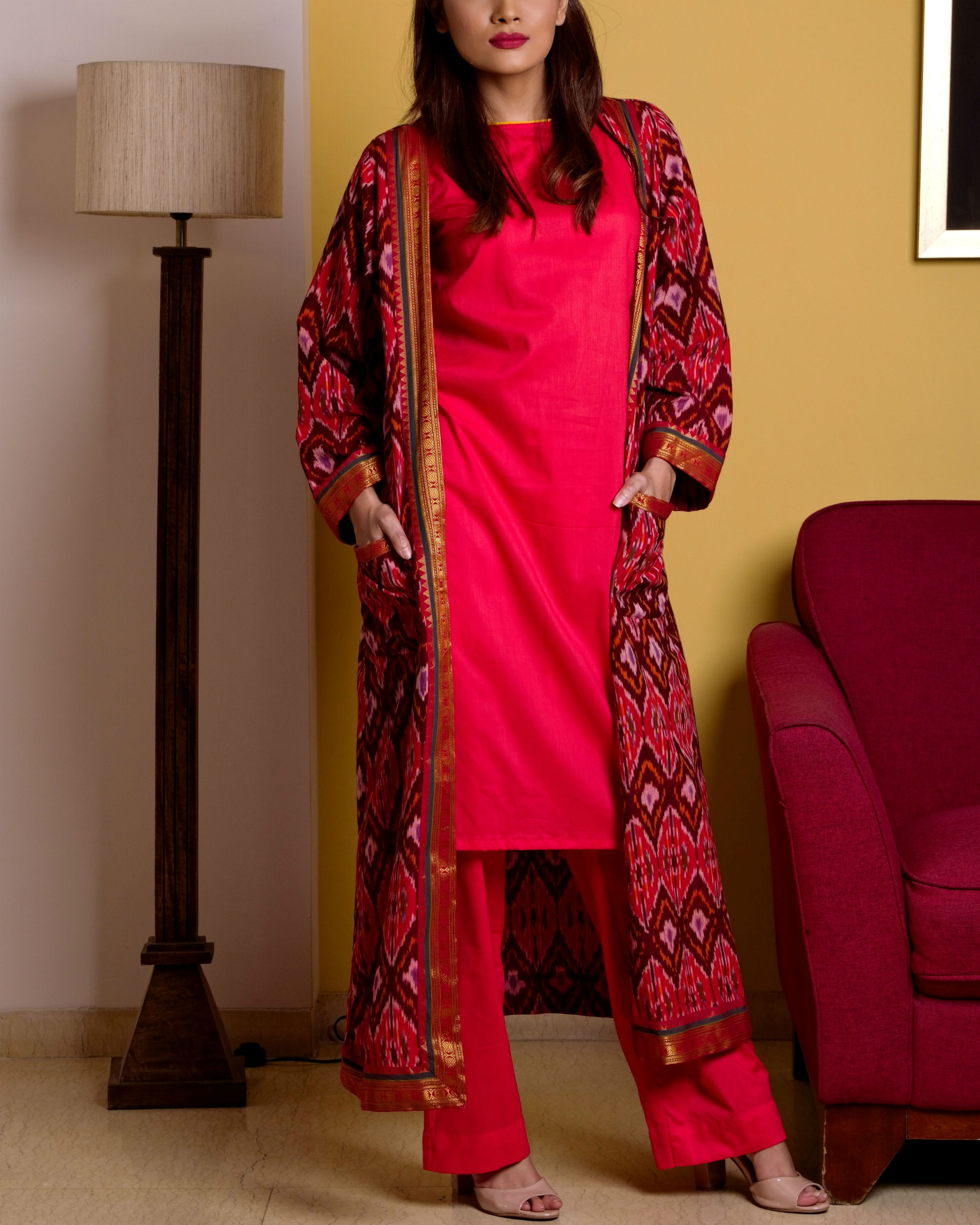 red kurta suit