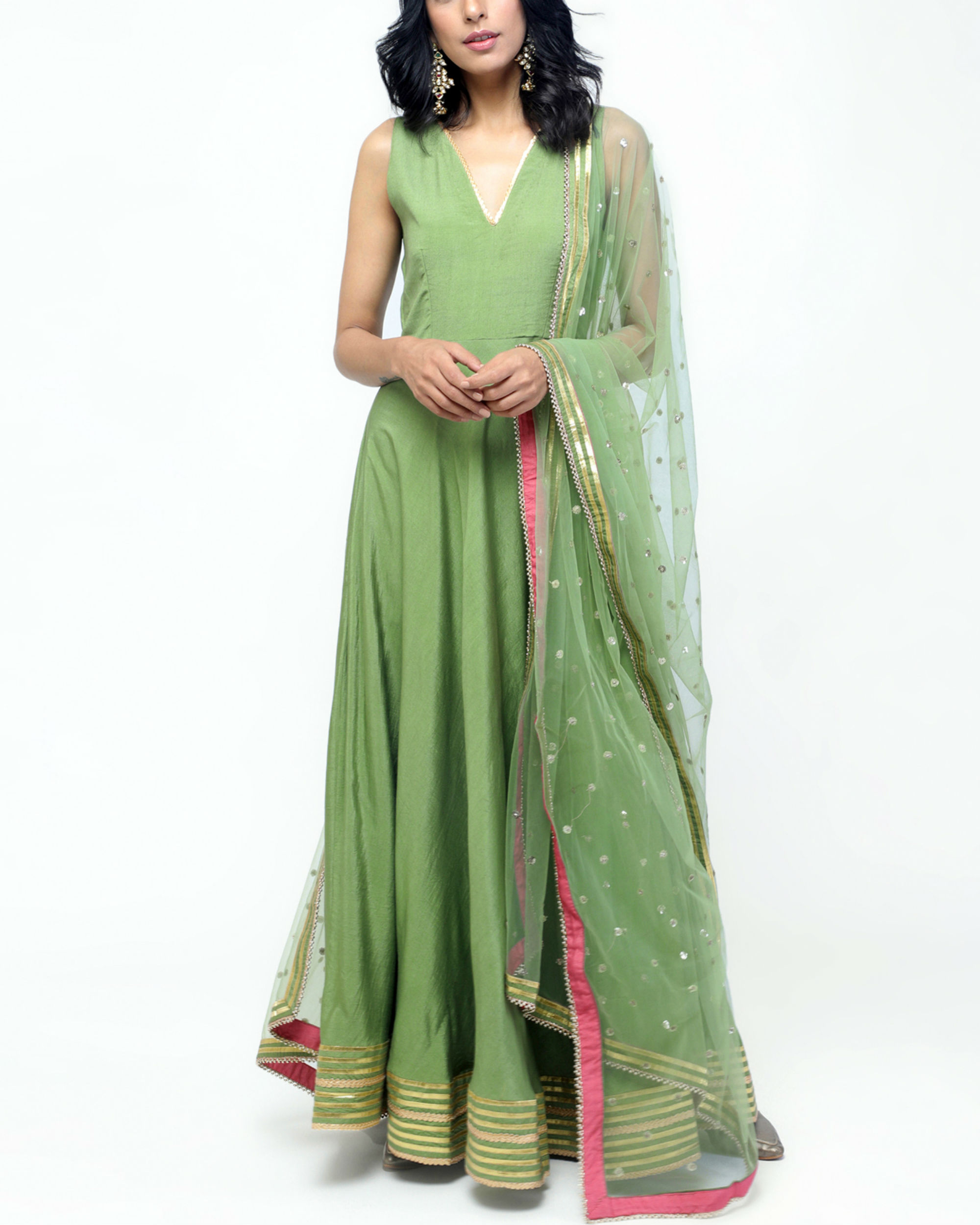 green gown with red dupatta