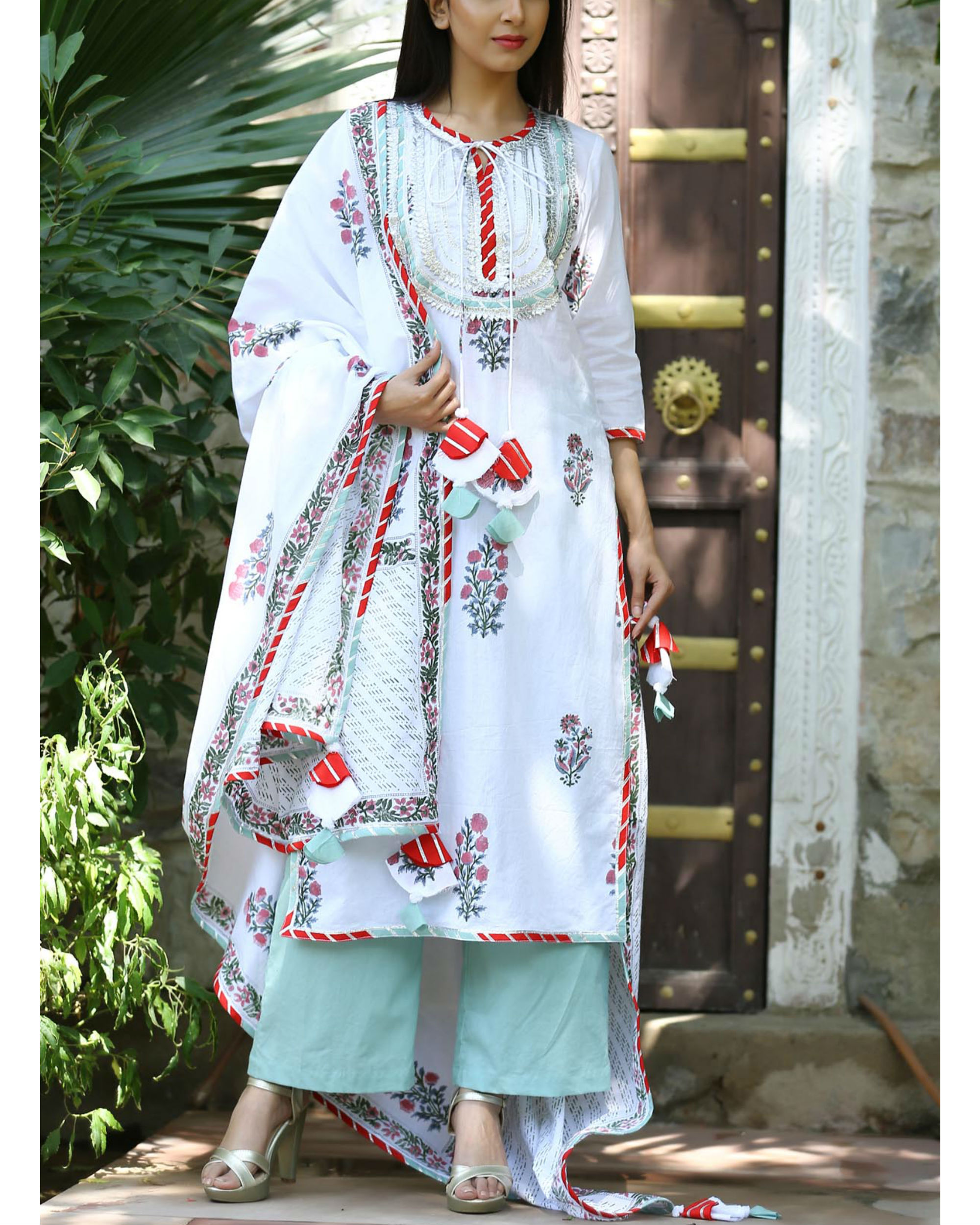 Light green gota kurta set with dupatta by Ghoomar Jaipur The Secret Label