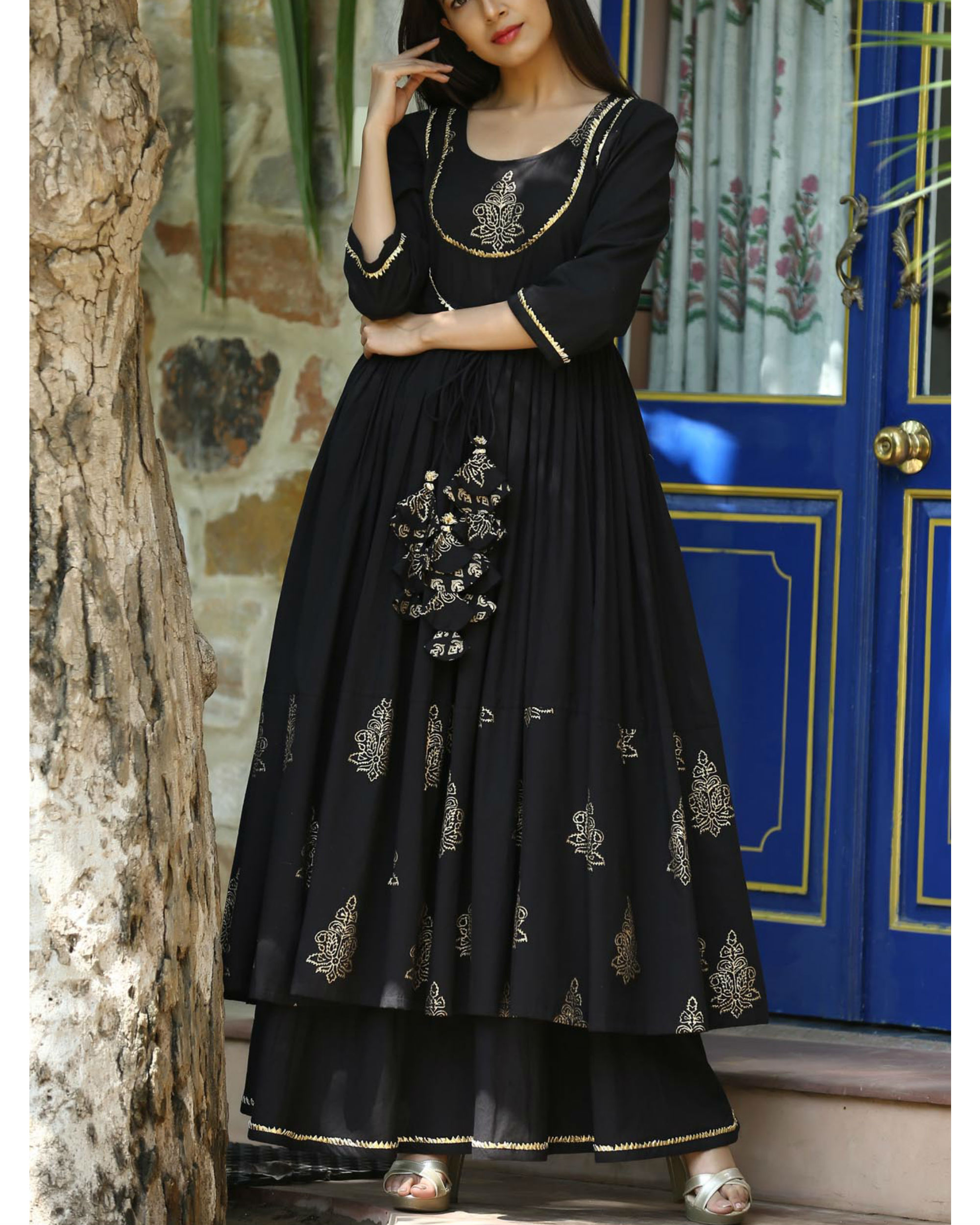 Black kurta with skirt Clearance