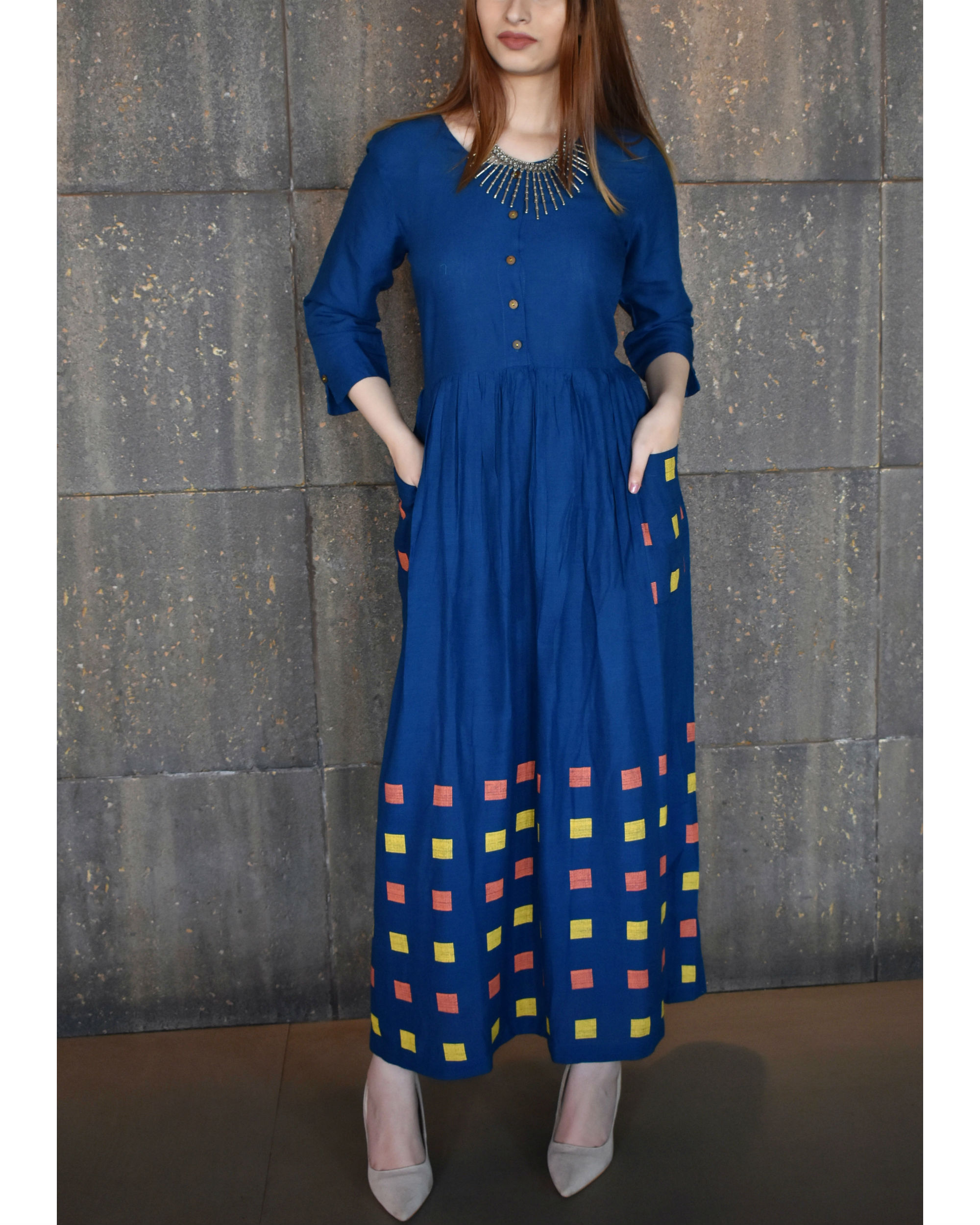 Blue geometric print dress by Dorii | The Secret Label