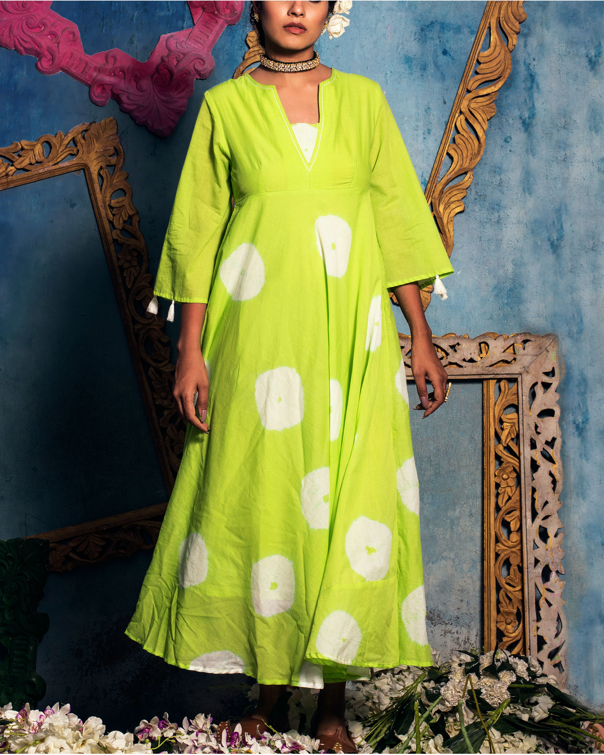 Green and white flared dress by Gulaal | The Secret Label