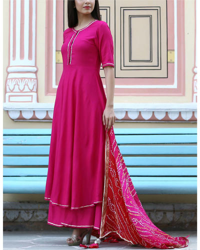 Pink Umbrella Kurta Set With Dupatta By Ghoomar Jaipur The Secret Label 5749