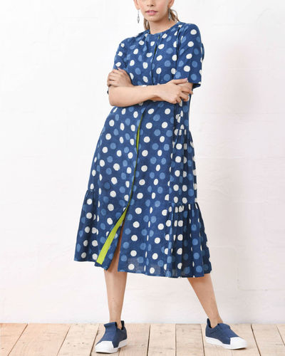 Blue polka dress by Charkhee Women | The Secret Label