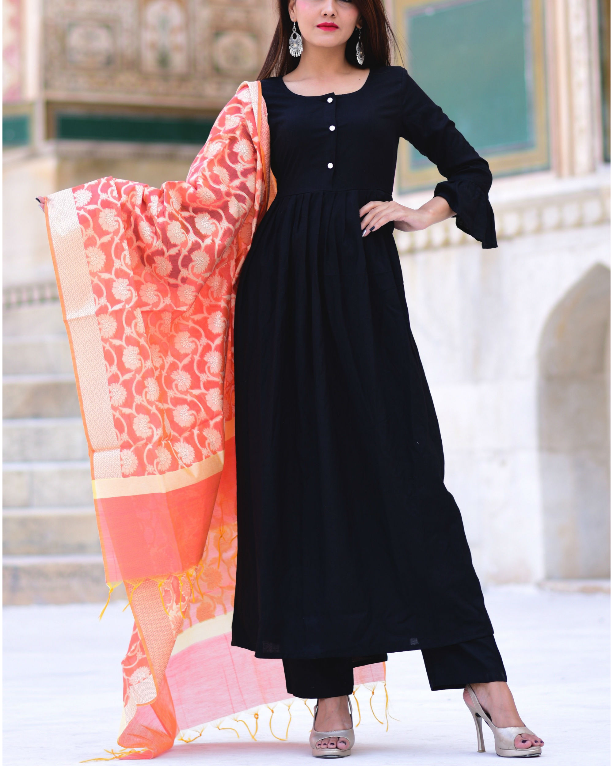black dress with banarasi dupatta