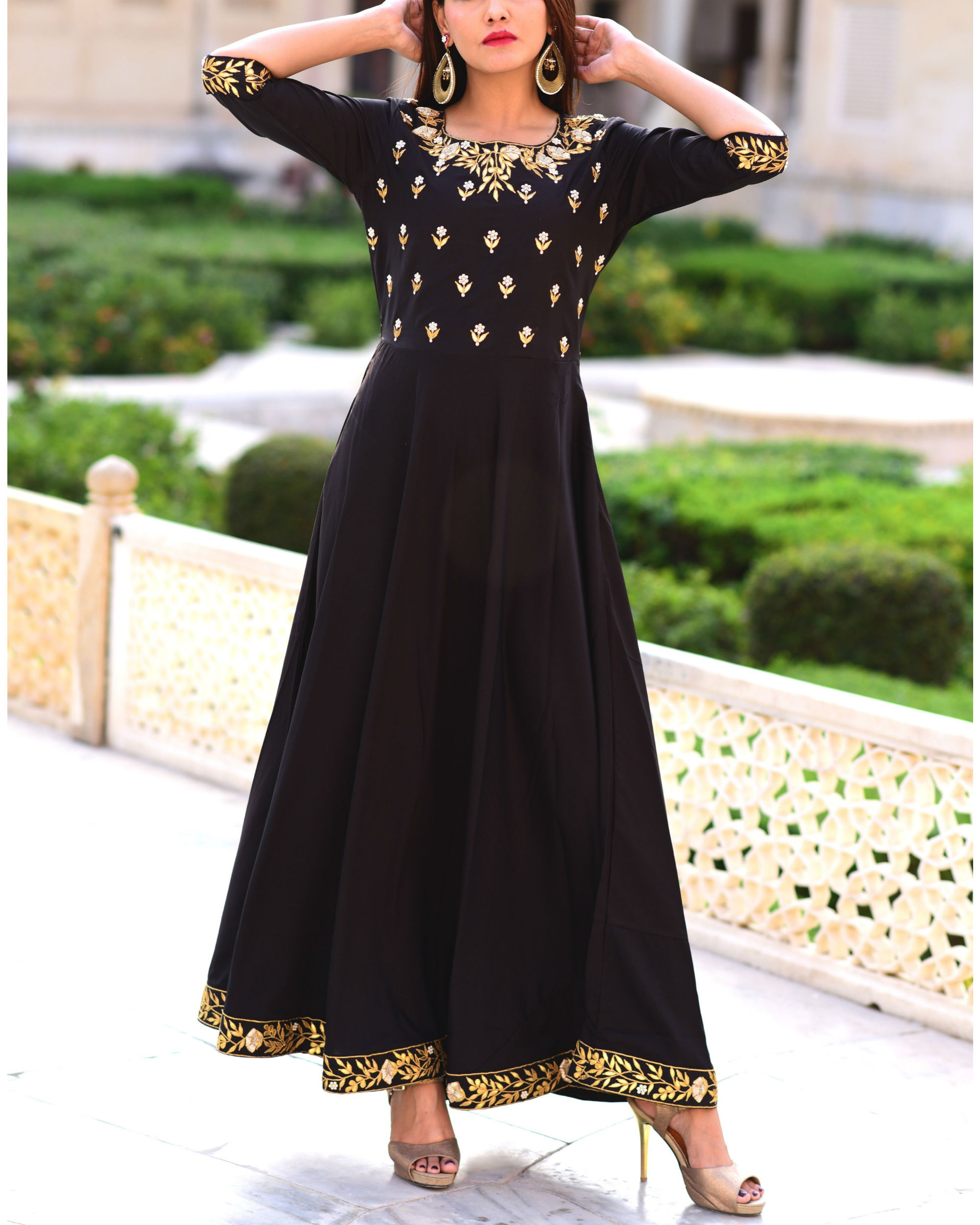 black and golden frock