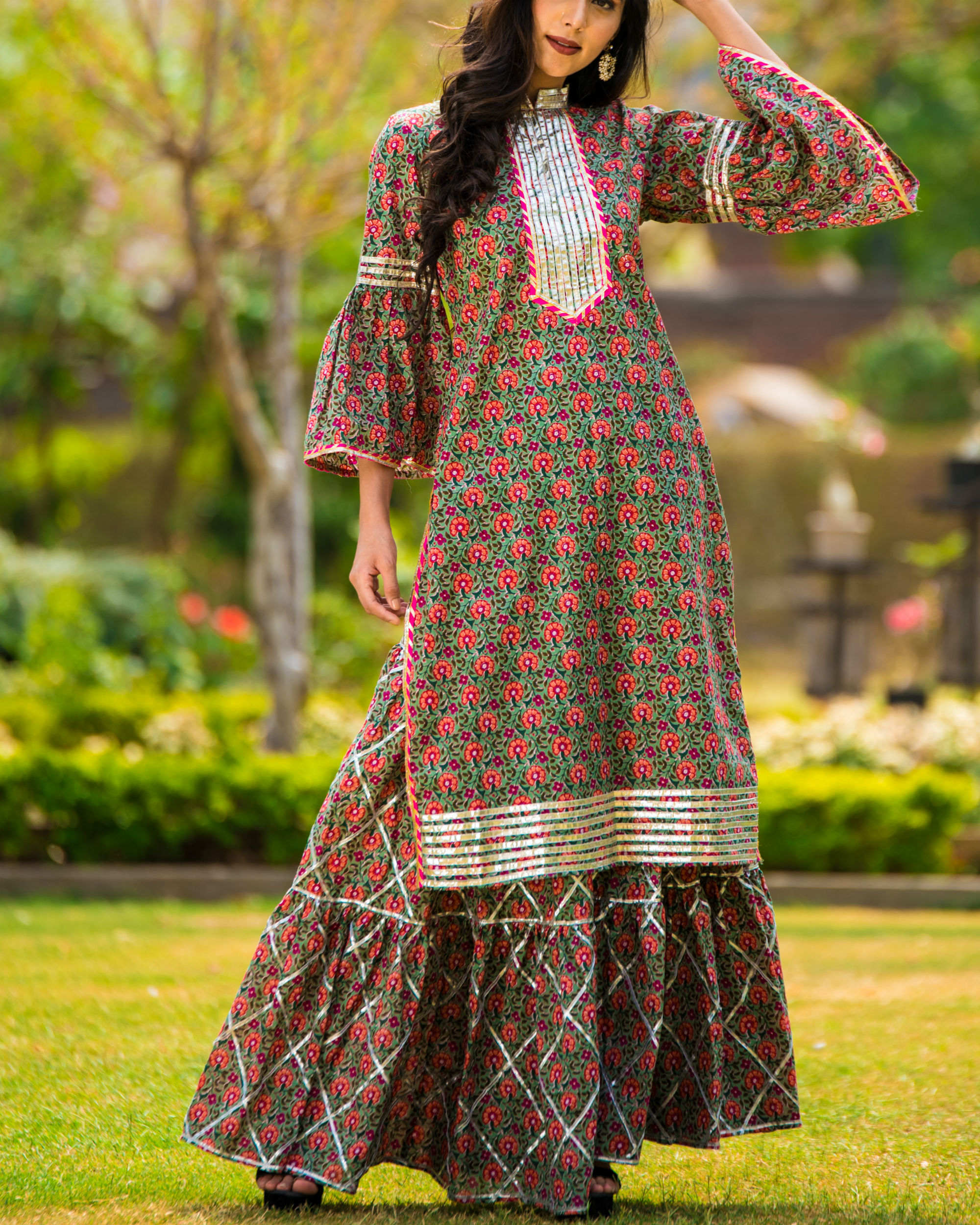 Multicolor gota kurta and sharara by Maison Shefali | The Secret Label