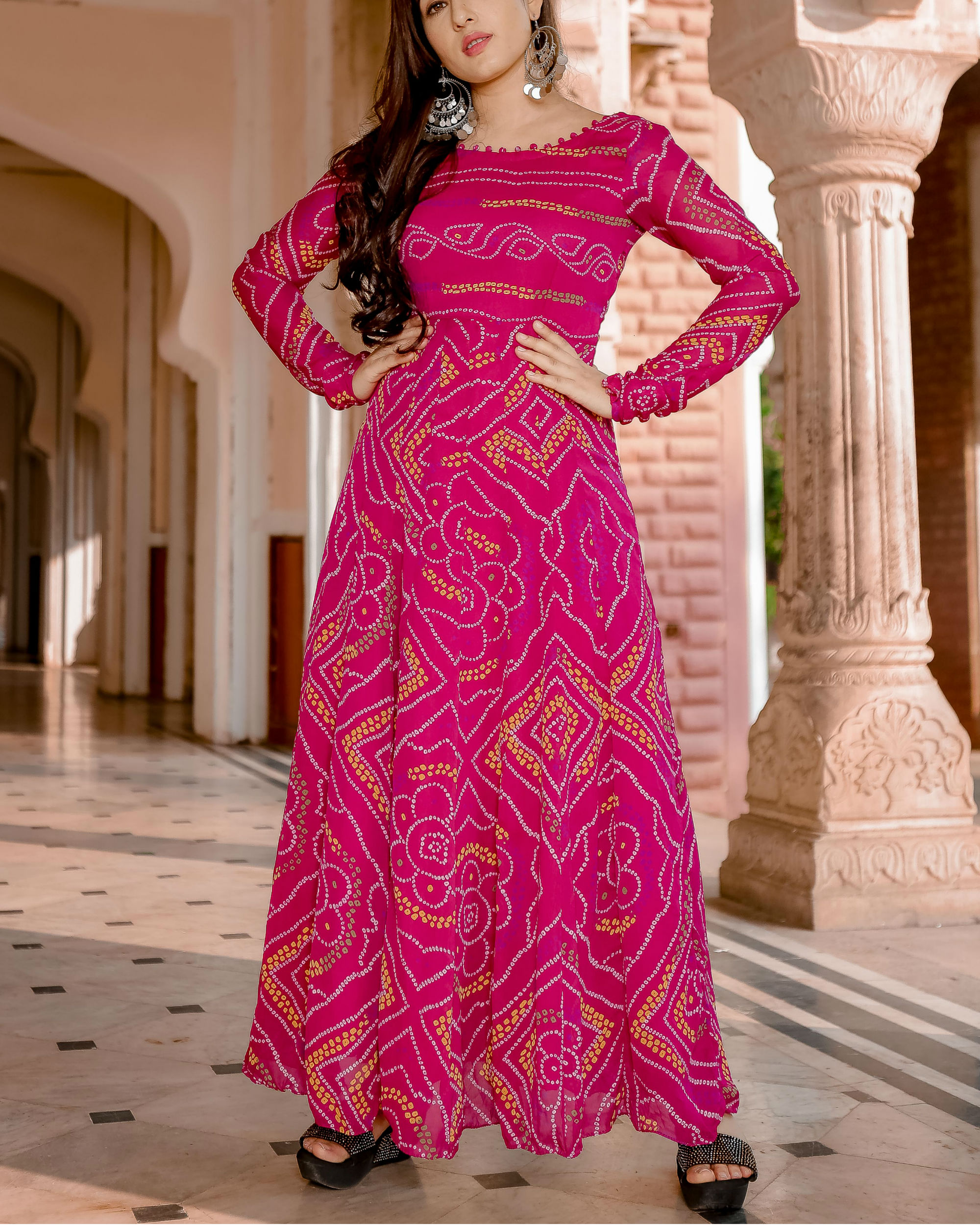 Buy Honey Orange Silk Bandhani Anarkali Suit Online KALKI Fashion India
