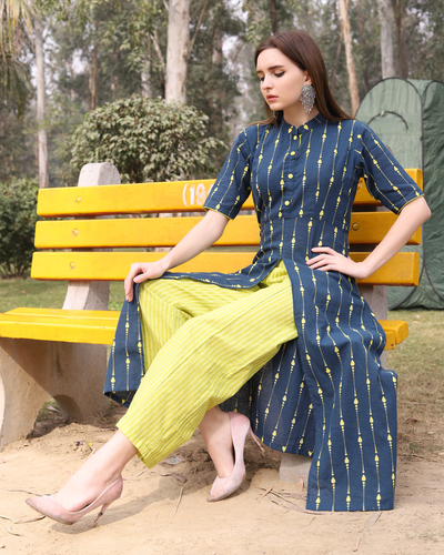 Yellow striped printed tunic dress by The Weave Story