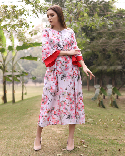 White and red floral dress by The Weave Story | The Secret Label