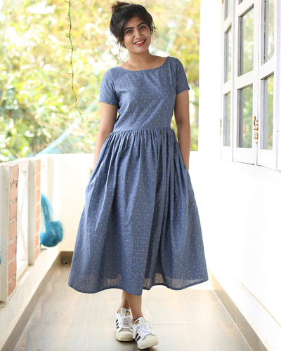 Scooter printed blue dress by The Anarkali Shop | The Secret Label