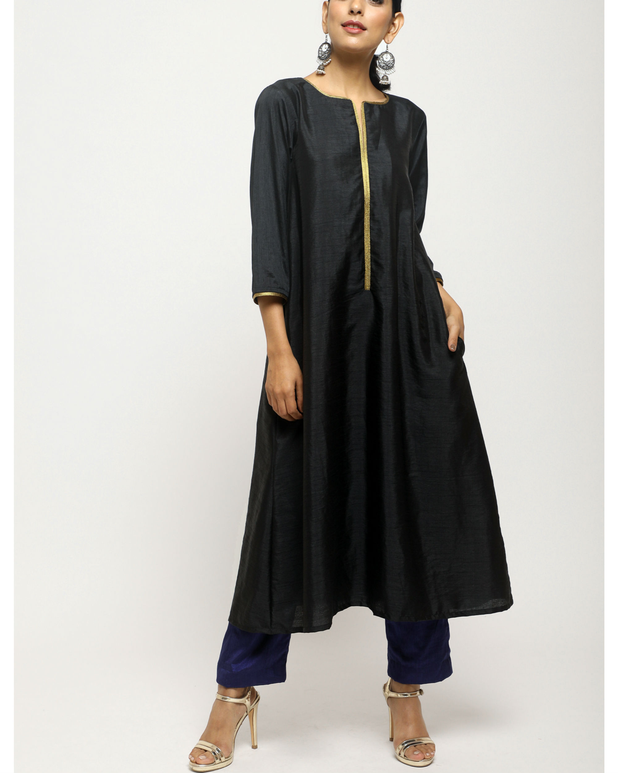 Black and blue lace kurta set by trueBrowns | The Secret Label