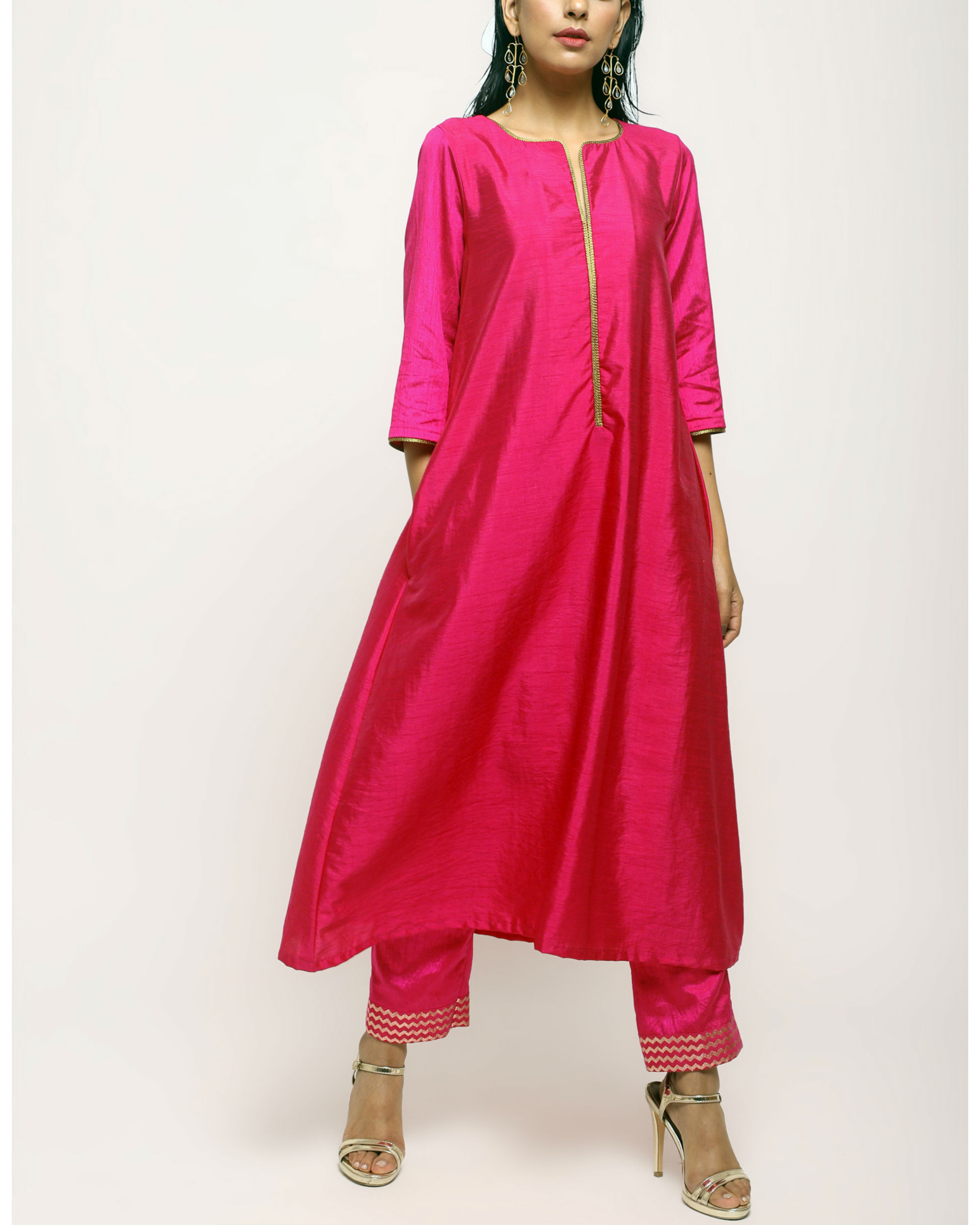 Glossy pink laced kurta set by trueBrowns | The Secret Label