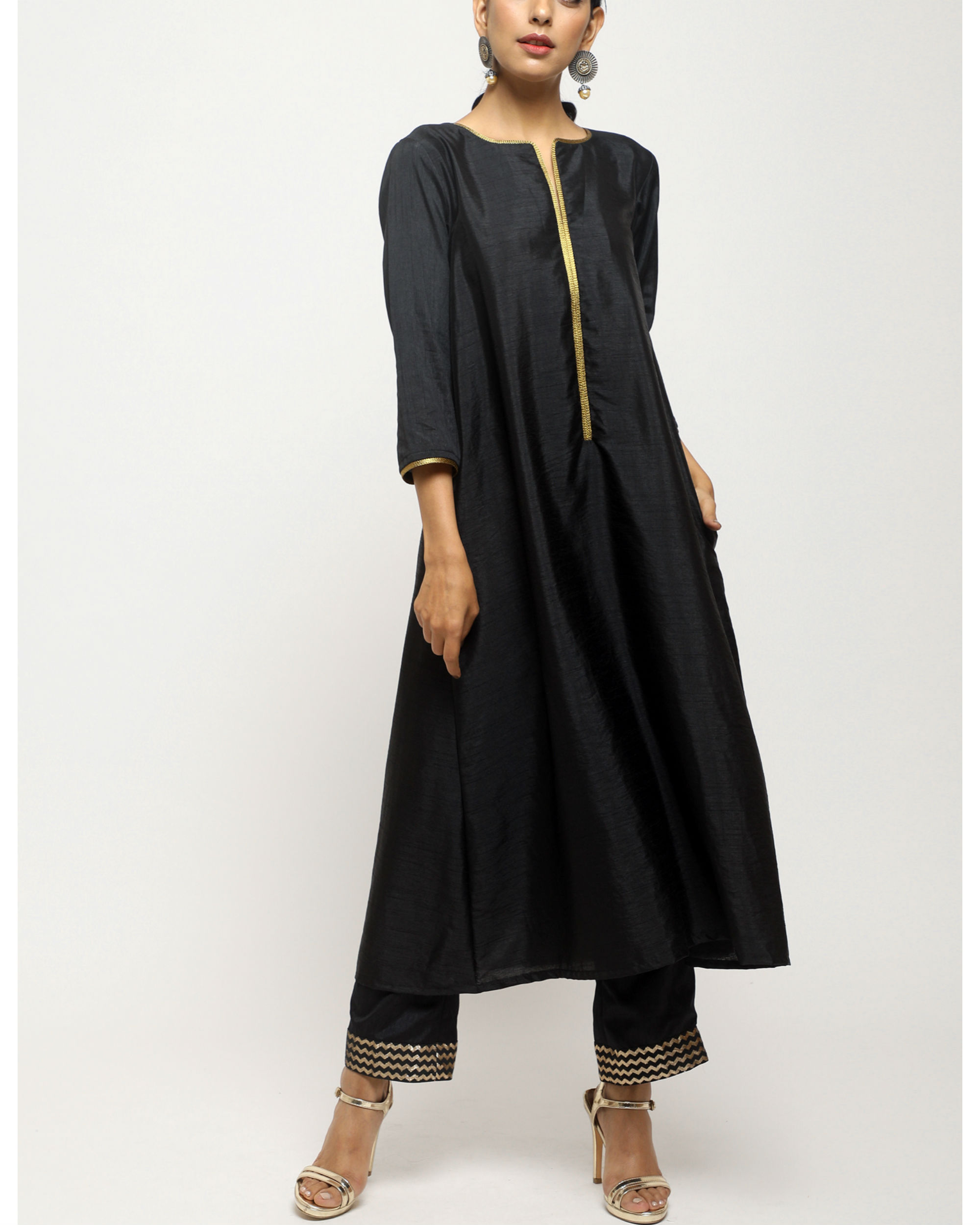 Charcoal black lace kurta set by trueBrowns | The Secret Label