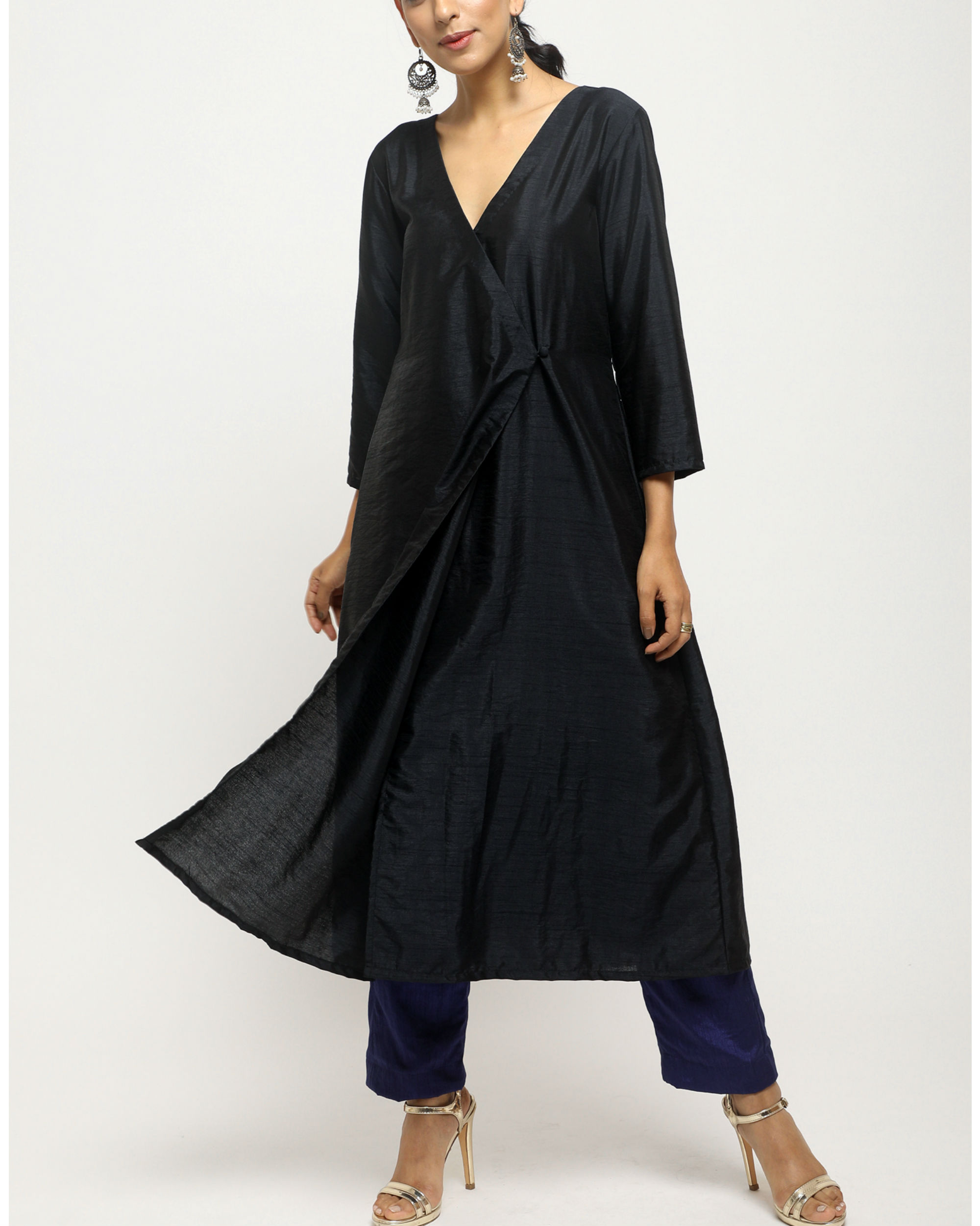 Black and blue angrakha kurta set by trueBrowns | The Secret Label