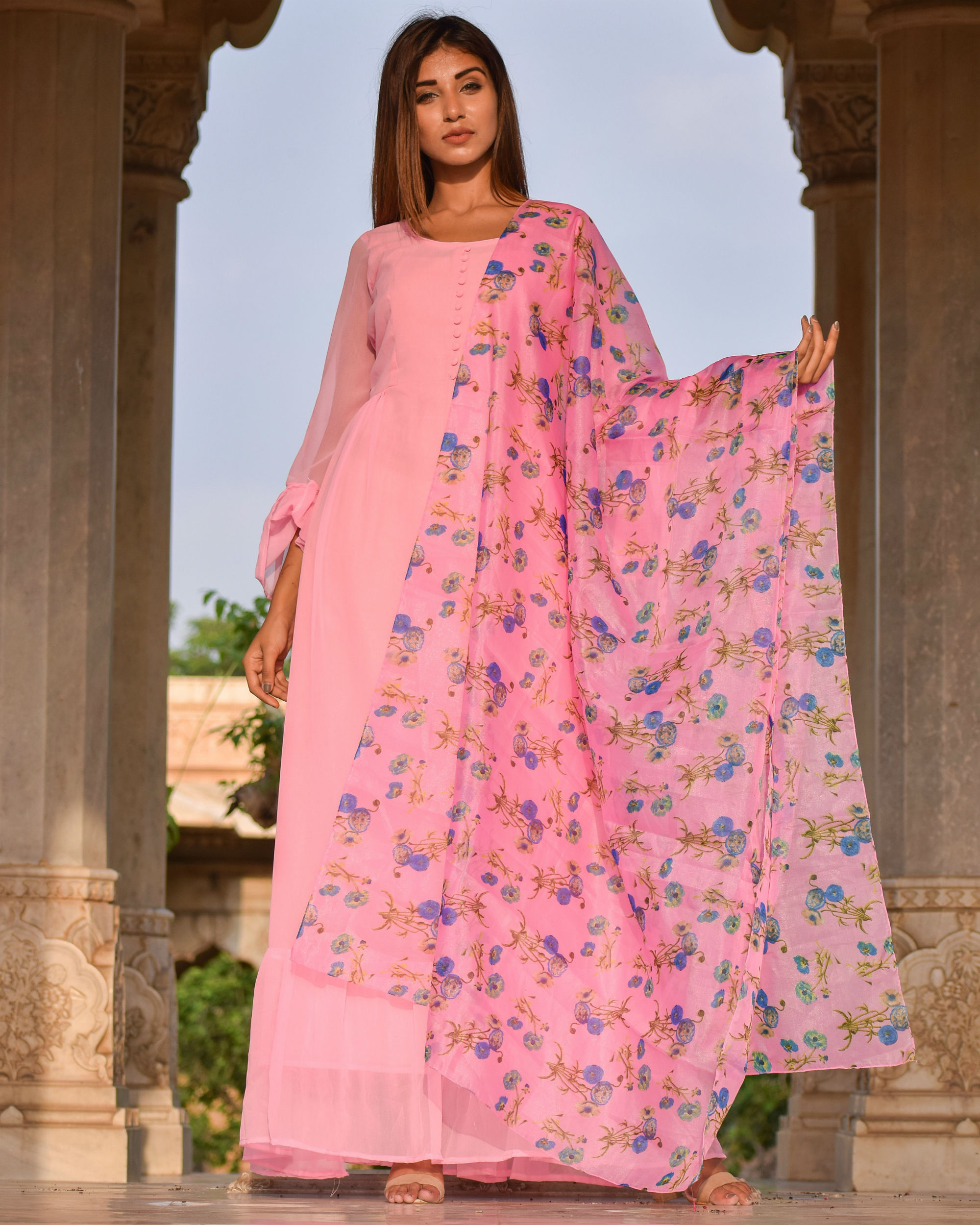 pink gown with dupatta