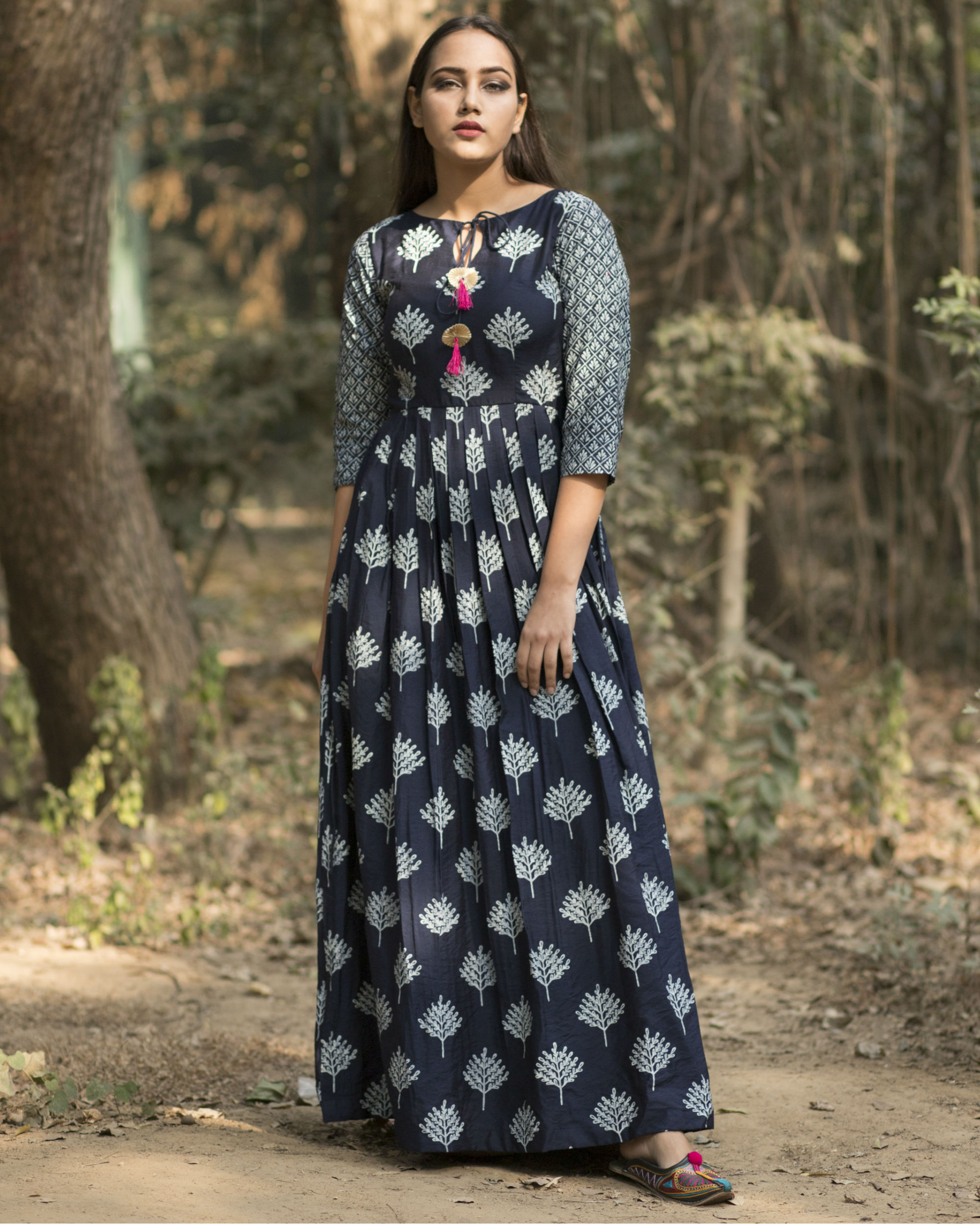 Indigo pink tassel dress by Noor By Nikita Jain | The Secret Label