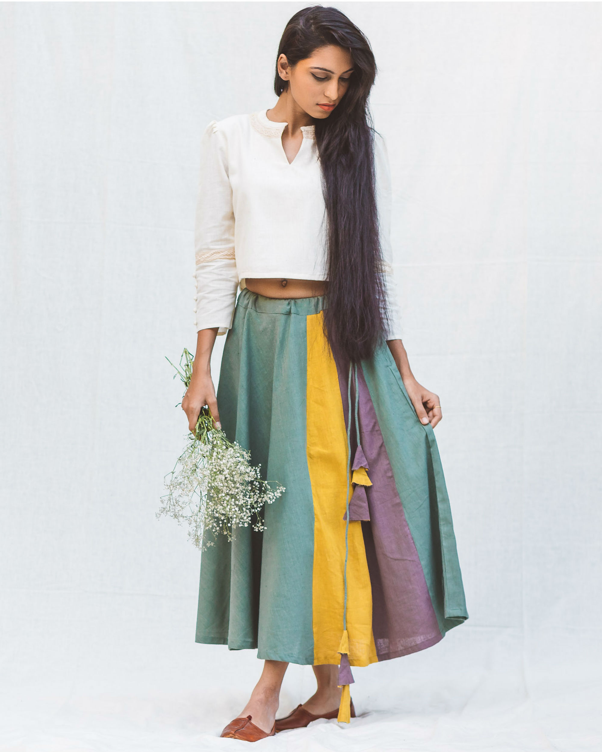 cotton maxi skirt striped