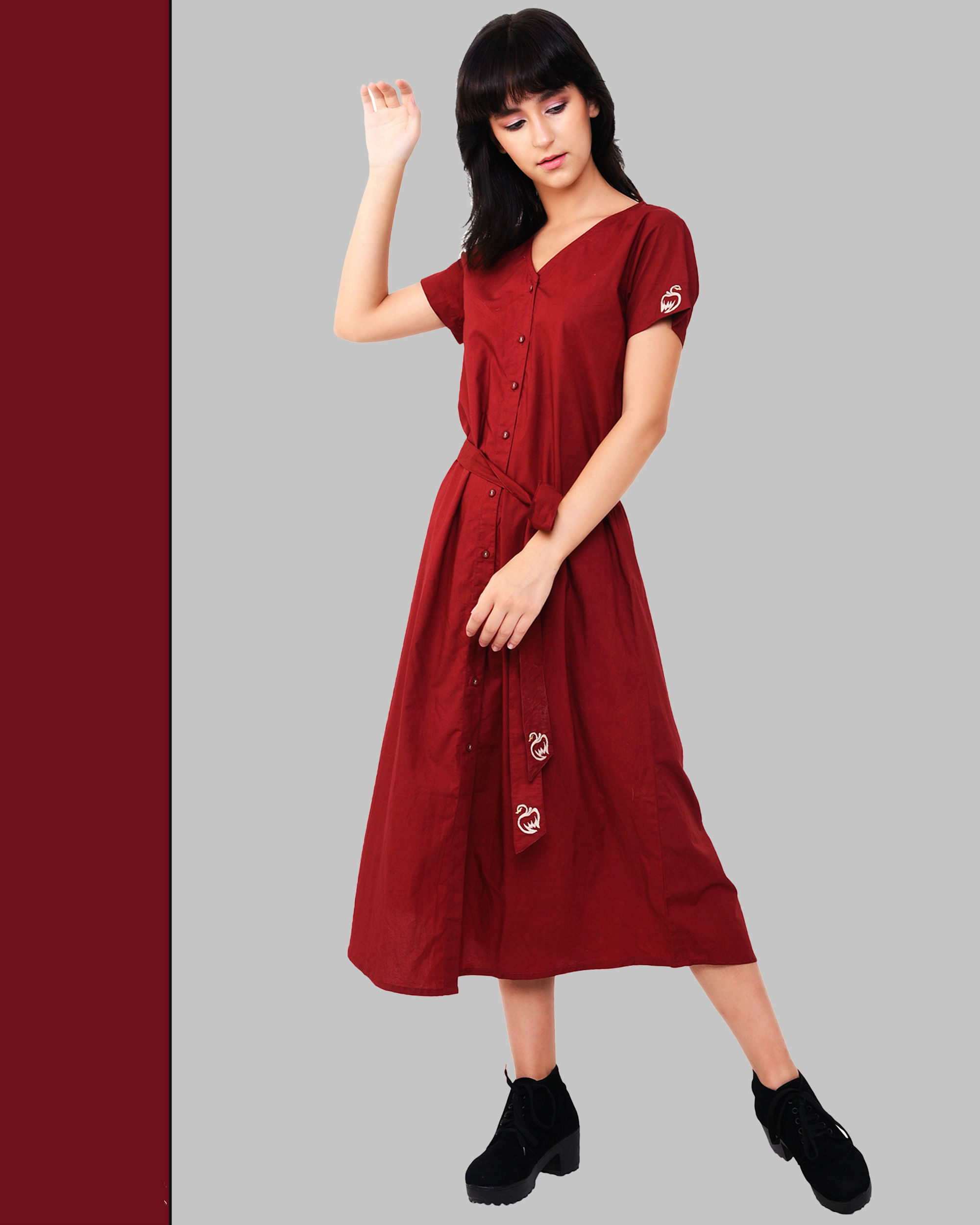 Embroidered maroon dress by Vritta The Secret Label
