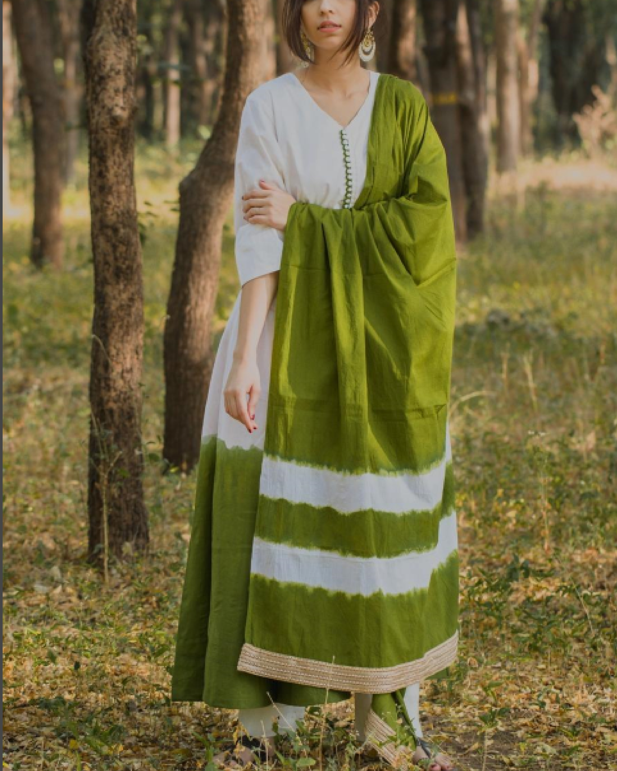 White and green ombre kurta set by The Label Studio | The Secret Label