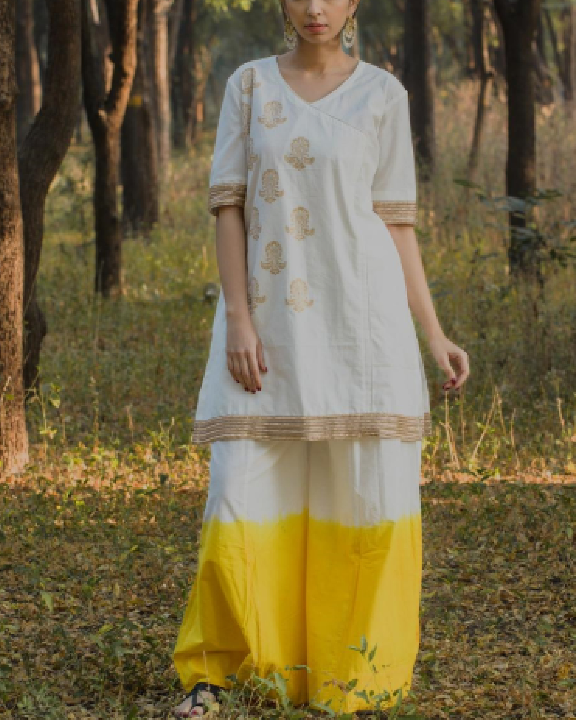 White and yellow angrakha kurta by The Label Studio | The Secret Label