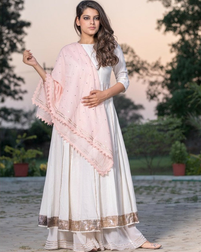 Ivory anarkali shaarara set by Juanita | The Secret Label