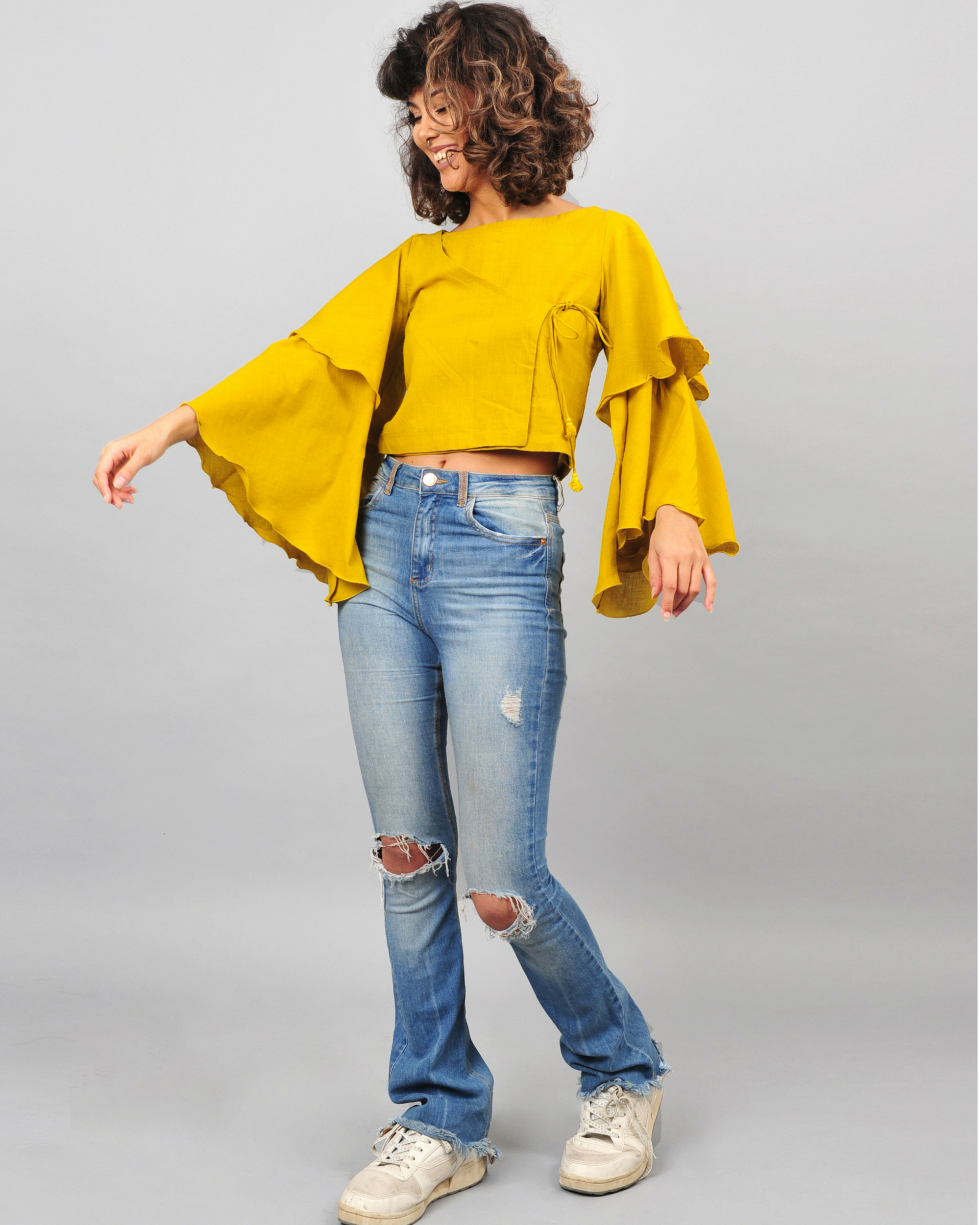 Yellow bell sleeves top