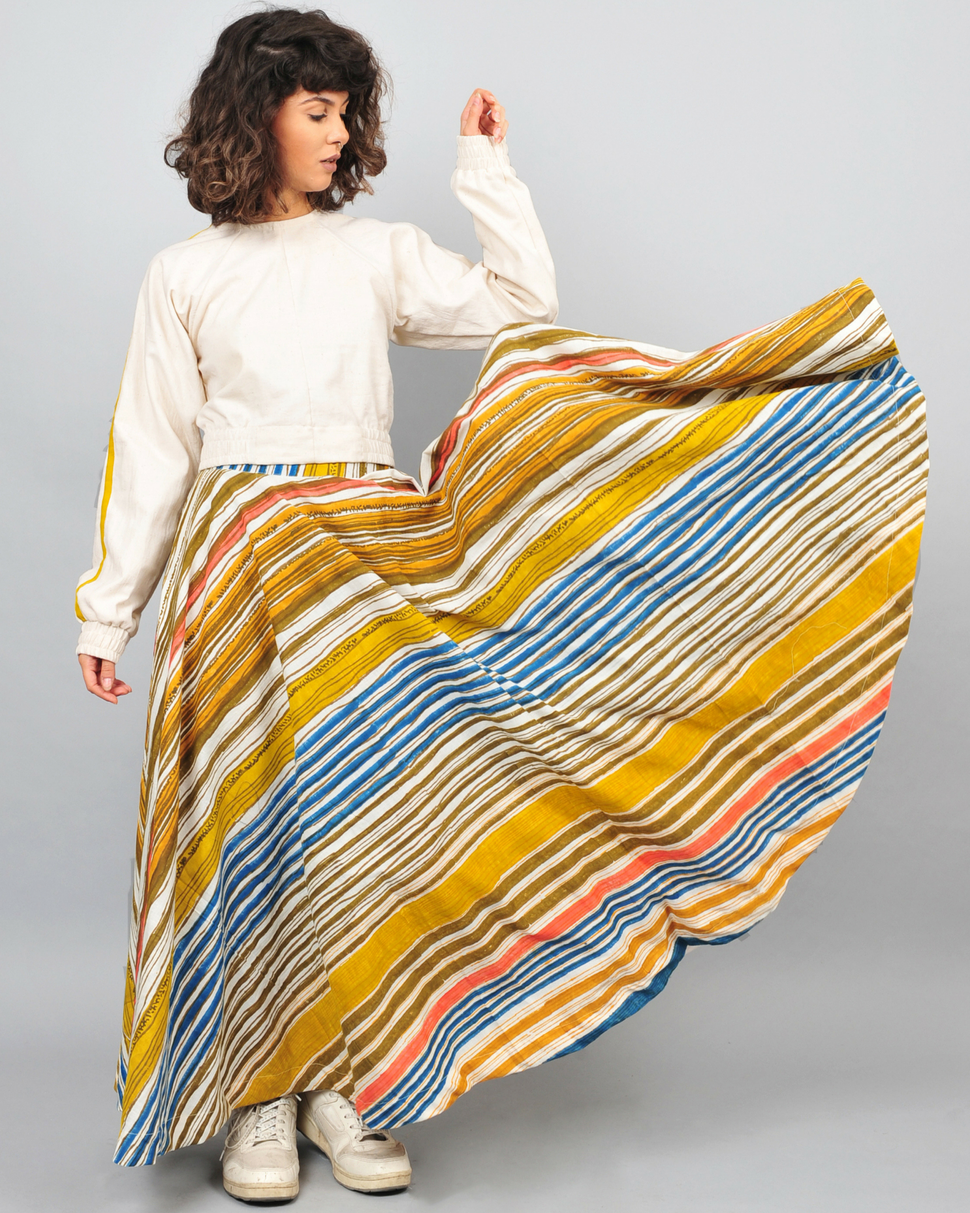 Multicoloured striped cotton skirt