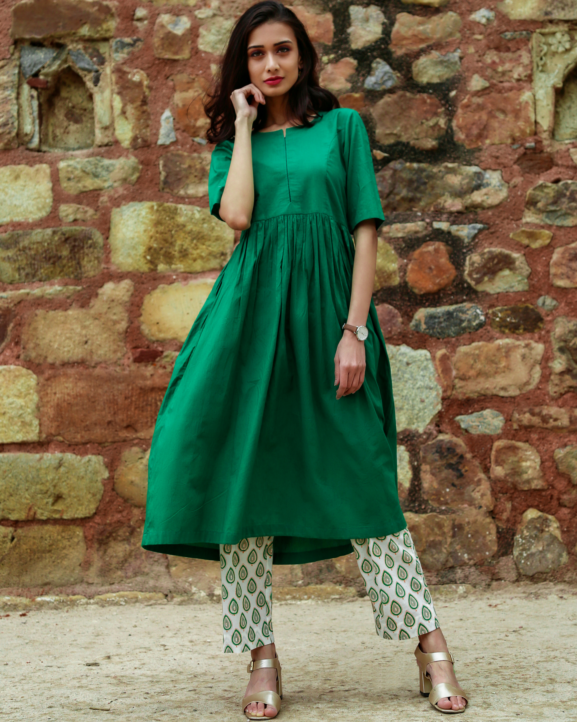 Bright green printed kurta set by Raasleela | The Secret Label