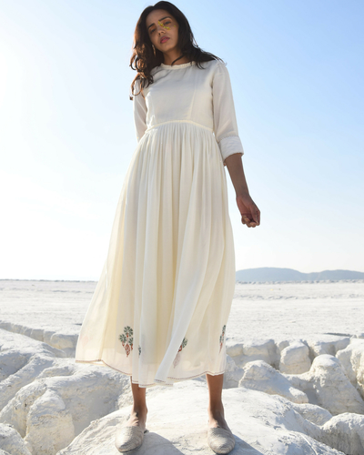 Rusty white kantha maxi dress by Kapraaha | The Secret Label