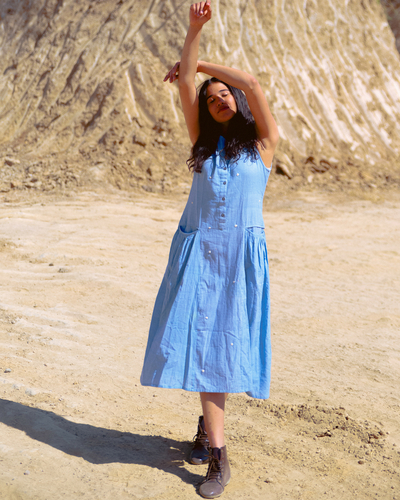 Sky blue cotton dress by Silai | The Secret Label