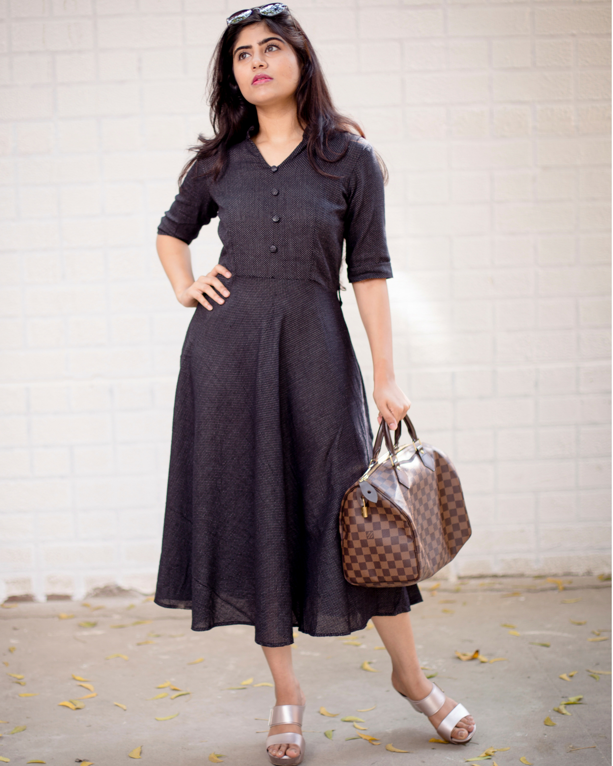 black midi flare dress